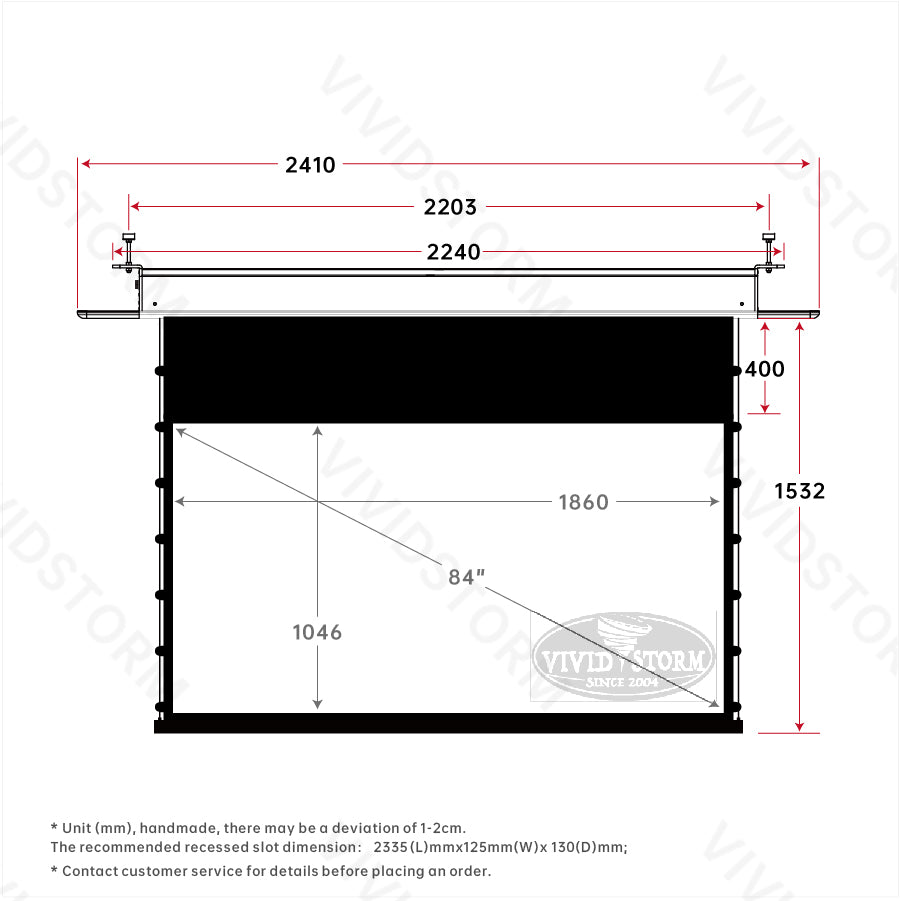 VIVIDSTORM PHANTOM Recessed Ceiling Mounted Motorized Projector Screen - White Tensioned Cinema Screen for Home Theater, Movie Nights & Presentations