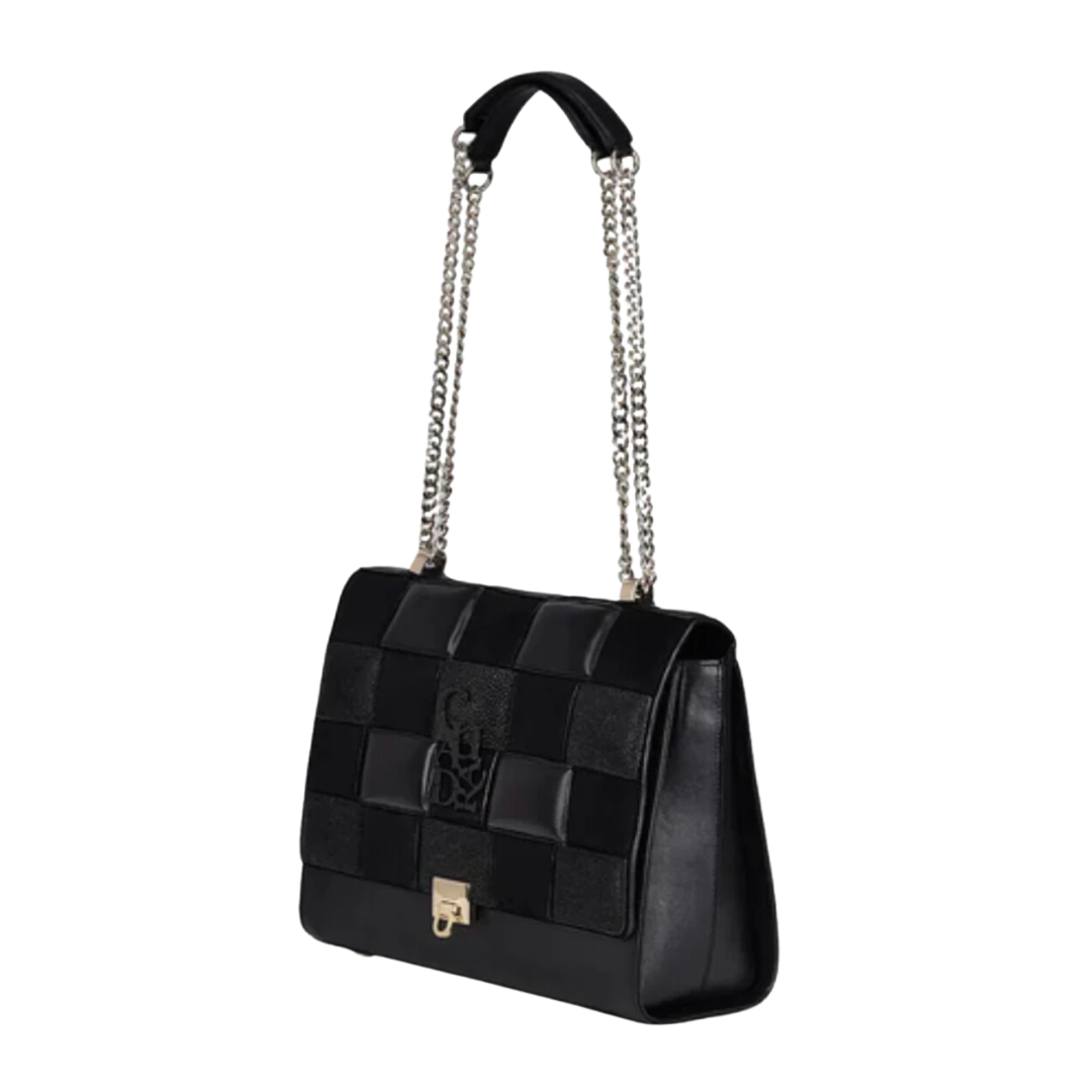 **Women's Cuadra DU442 LD Black Stingray Patchwork Handbag – Stylish Crossbody Bag for Evening Parties & Date Nights**