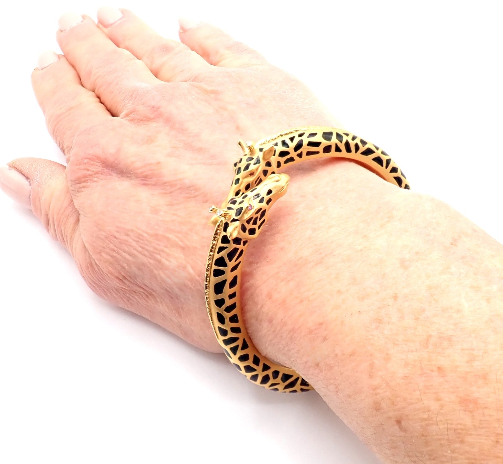 18k Yellow Gold Diamond Enamel Giraffe Bangle Bracelet by Carrera Y Carrera - Elegant Animal Jewelry for Women, Perfect Gift for Birthday, Anniversary & Special Occasions