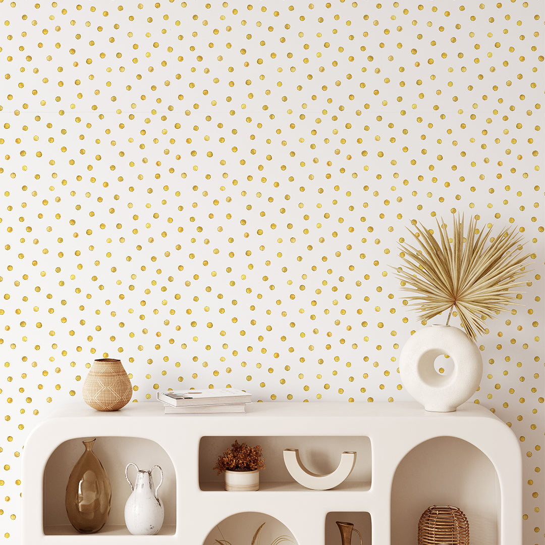 Gold Polka Dots Wallpaper CC099 - Self-Adhesive Removable Peel and Stick Wallpaper for Bedroom, Living Room, Nursery & Office Decor