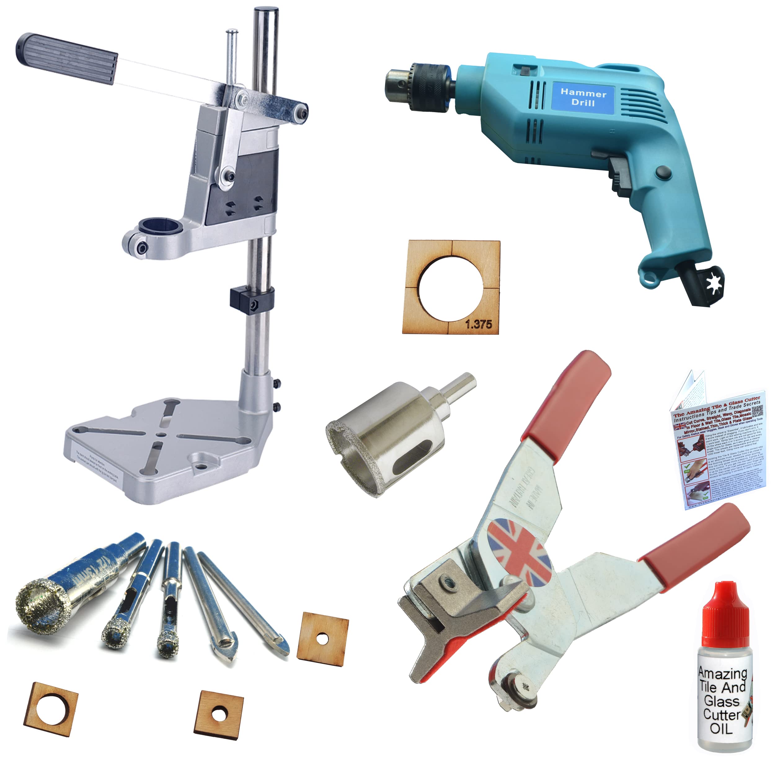 Premium Glass Cutter Kit with Diamond Drill Bits & Stand - Complete DIY Set for Glass Bottles, Lamps & Bird Feeders - Includes Cutter Oil & Guides for Smooth Hole Drilling - Perfect for Home Crafts, Wine Bottle Projects & Glass Art Creations