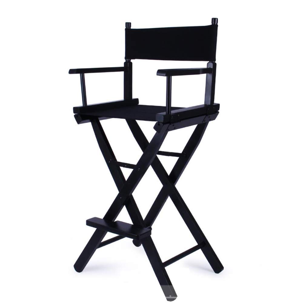 Solid Wood Director's Chair - Portable Folding Canvas Chair with High Feet for Makeup, Bar, Computer & Outdoor Fishing | Durable & Lightweight for Home, Salon, Camping & Beach (Black)