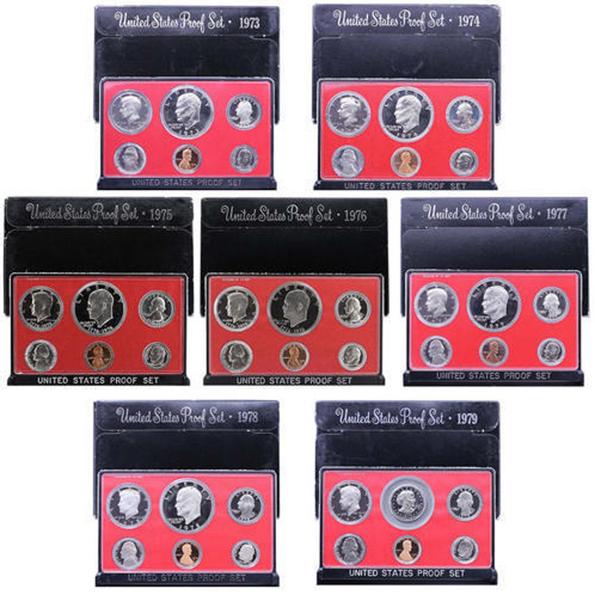 1973-1979 US Mint Proof Set Collection - 42 Clad Coins Complete Run for Coin Collectors & Investors | Perfect for Gifts, Display, and Historical Preservation