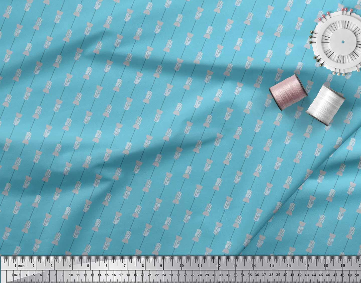 Soimoi 100% Cotton Jersey Fabric - Blue Leaves & Floral Print - 58