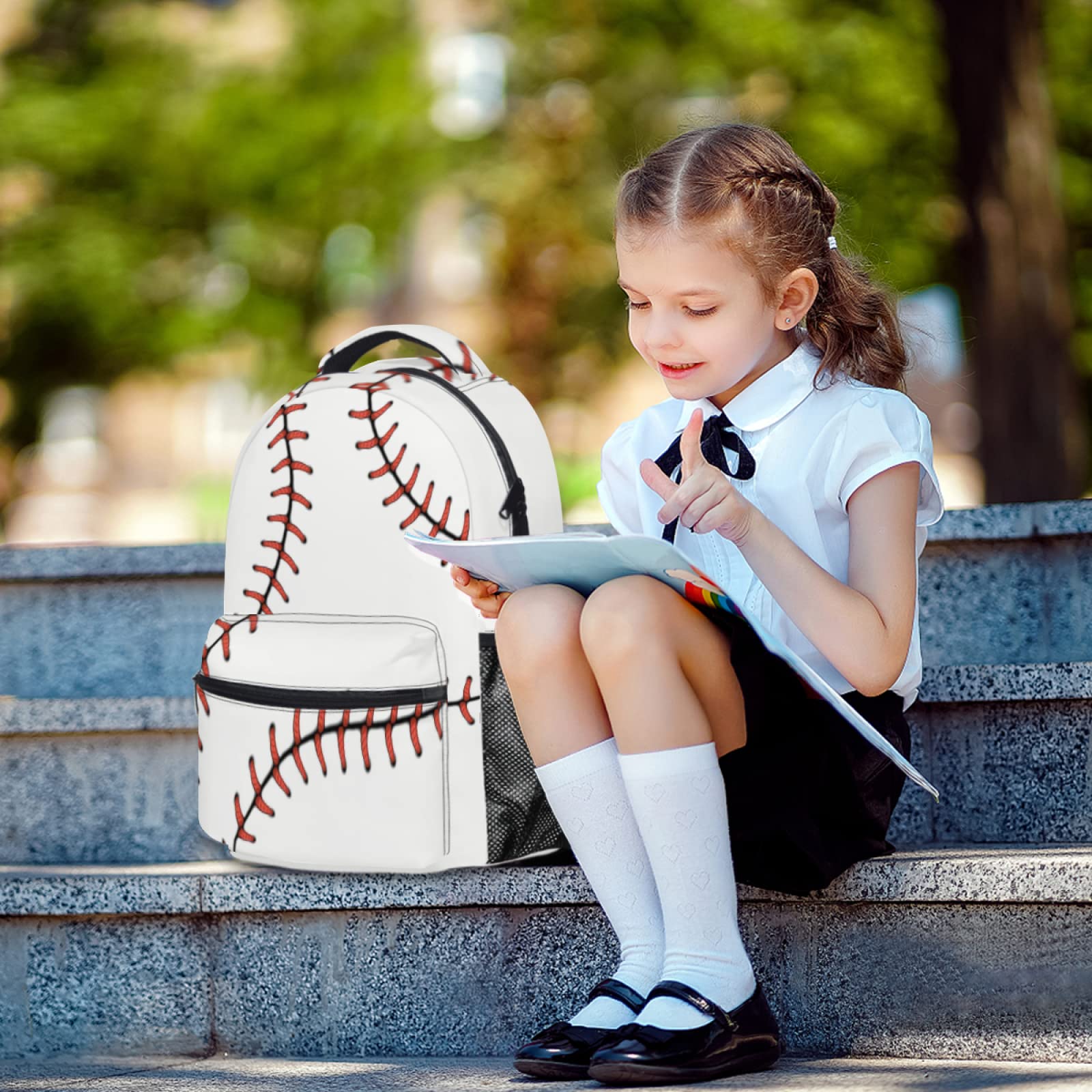 Giwawa Kids Baseball Backpack - Softball Red Stitching Print School Bag for Boys & Girls, Adjustable Shoulder Straps with Multiple Pockets - Perfect for School, Sports, Travel & Laptop Carrying