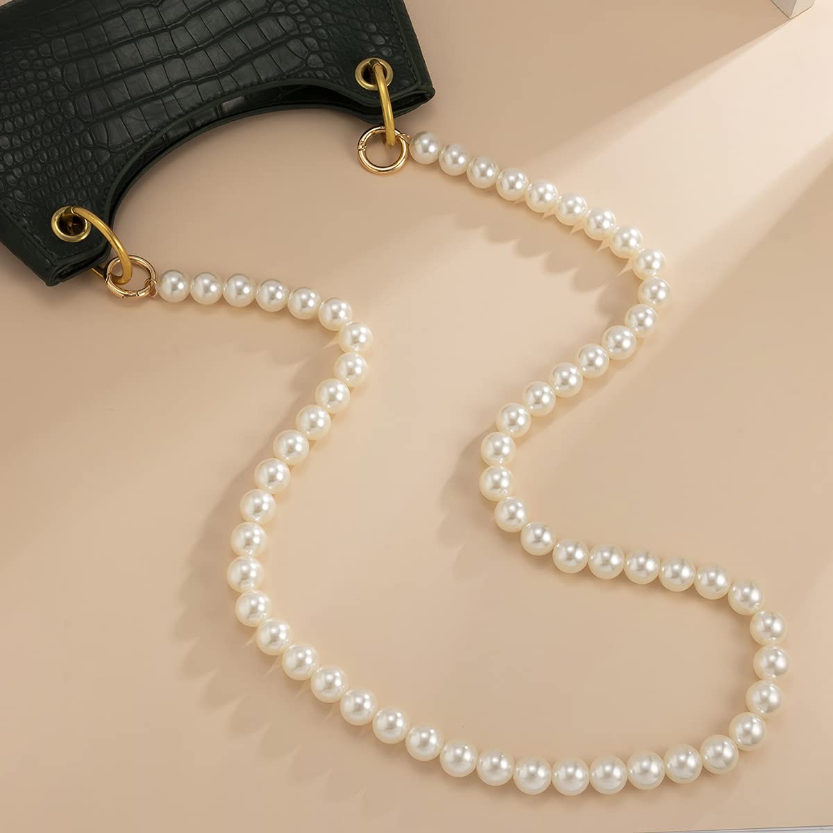Wiwpar Long Pearl Handbag Chain Strap - Adjustable Shoulder & Crossbody Purse Replacement Strap with Buckles - Perfect for Evening Bags, Clutches & Designer Handbag Accessories