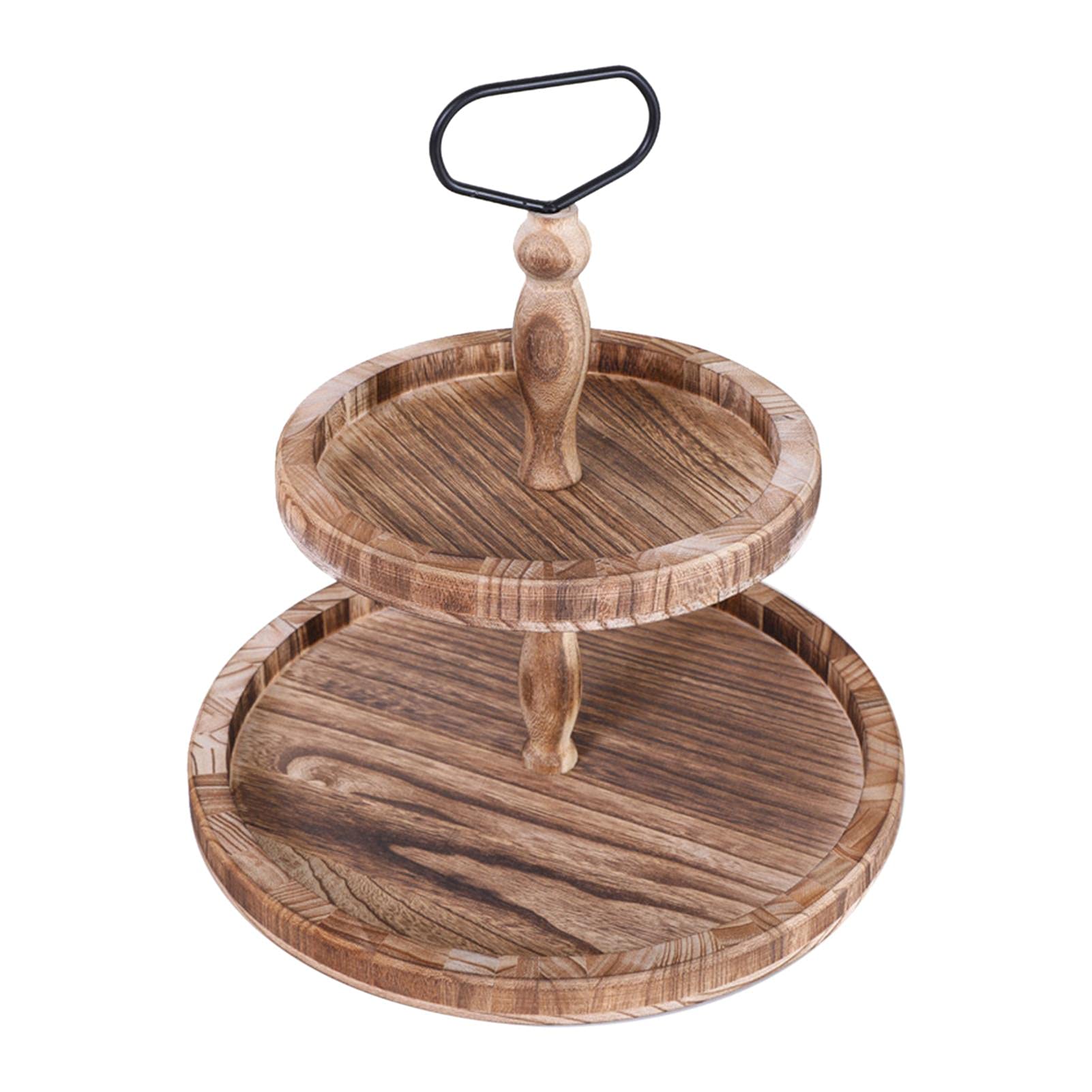 Mavoorick 2-Tier Wooden Cake Stand with Metal Handle - Light Brown Kitchen Countertop Organizer for Breakfast, Desserts, Fruits & Home Decor