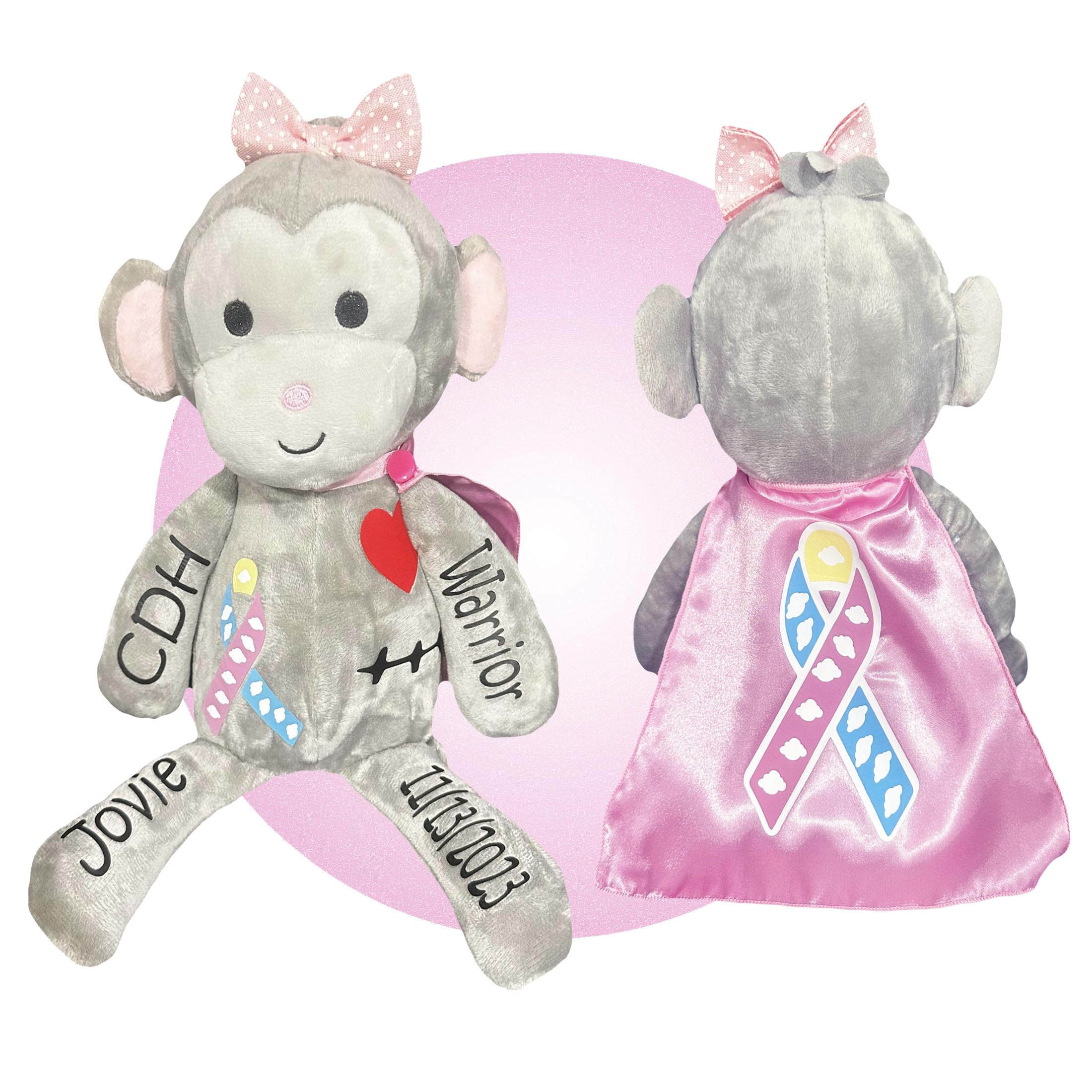 Congenital Diaphragmatic Hernia Awareness Plush Toy - Personalized CDH Surgery Gift for Boys & Girls - Soft Monkey Stuffed Animal for CDH Warriors - Perfect Gift for Hospital Stay, Recovery & Support - Free Gift Wrapping Included
