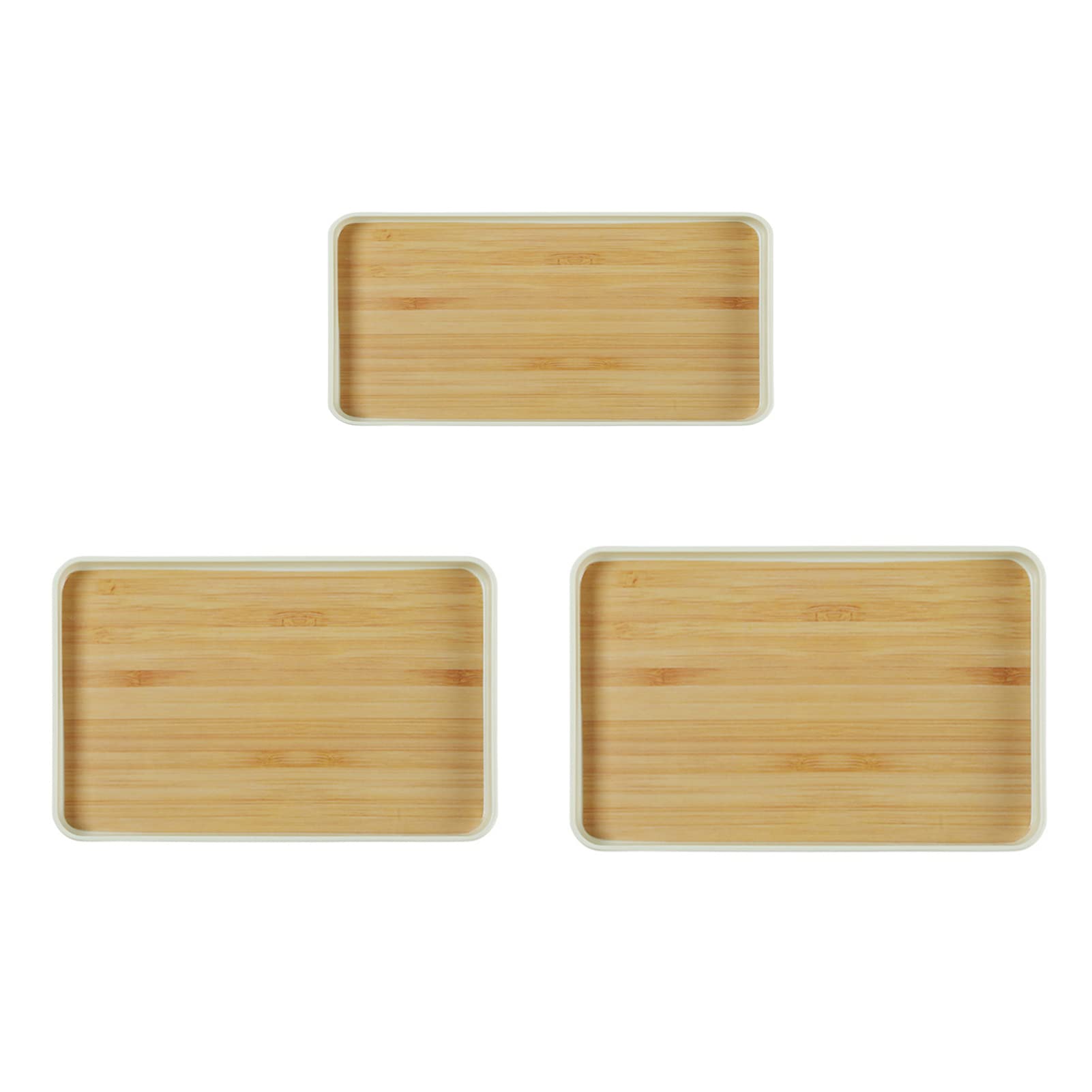 Bamboo Texture Plastic Serving Tray Set - 3 Size Rectangle Food Platters for Breakfast, Party & Dining | Lightweight Durable Kitchen Trays for Pantry, Buffet & Table Setting