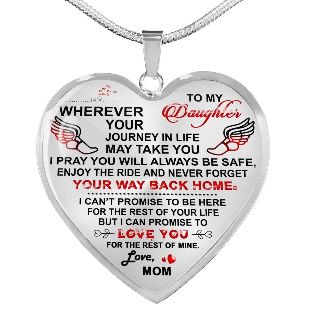 Mom to Daughter Heart Necklace - Silver Love Gift for Birthday & Anniversary - Perfect for Travel & Life Journeys
