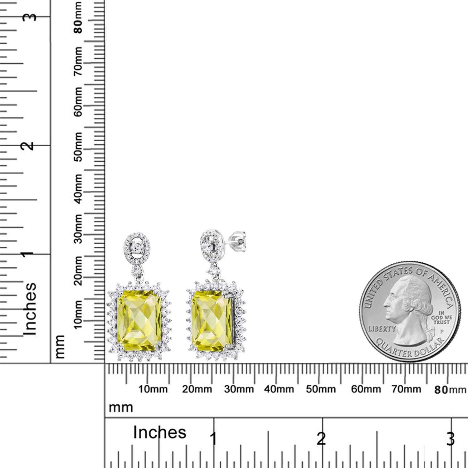 Gem Stone King 925 Sterling Silver Yellow Lemon Quartz Dangle Earrings for Women - 14.30 Cttw, Emerald Cut Checkerboard 14X10MM, June Birthstone Jewelry | Perfect for Birthday Gifts, Anniversary, Party & Everyday Wear