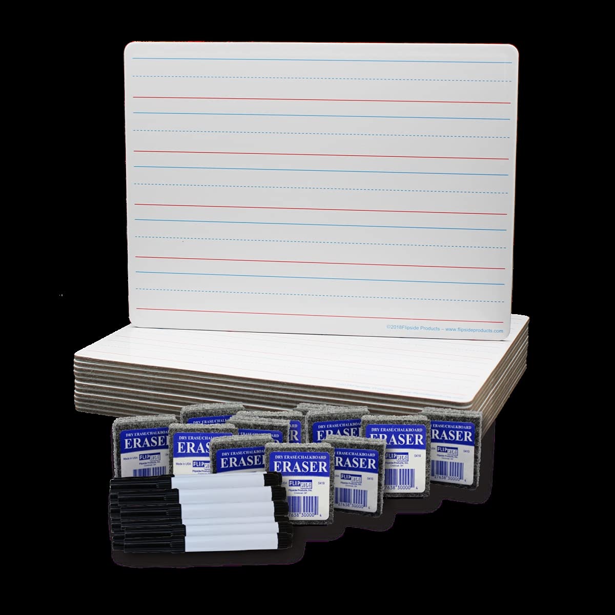 Flipside Products 19076 9x12 Inch Magnetic Dry Erase Board Set - 12 Pack with Dual-Sided Red & Blue Ruled Surface, Erasers & Pens for Classroom, Office & Home Organization