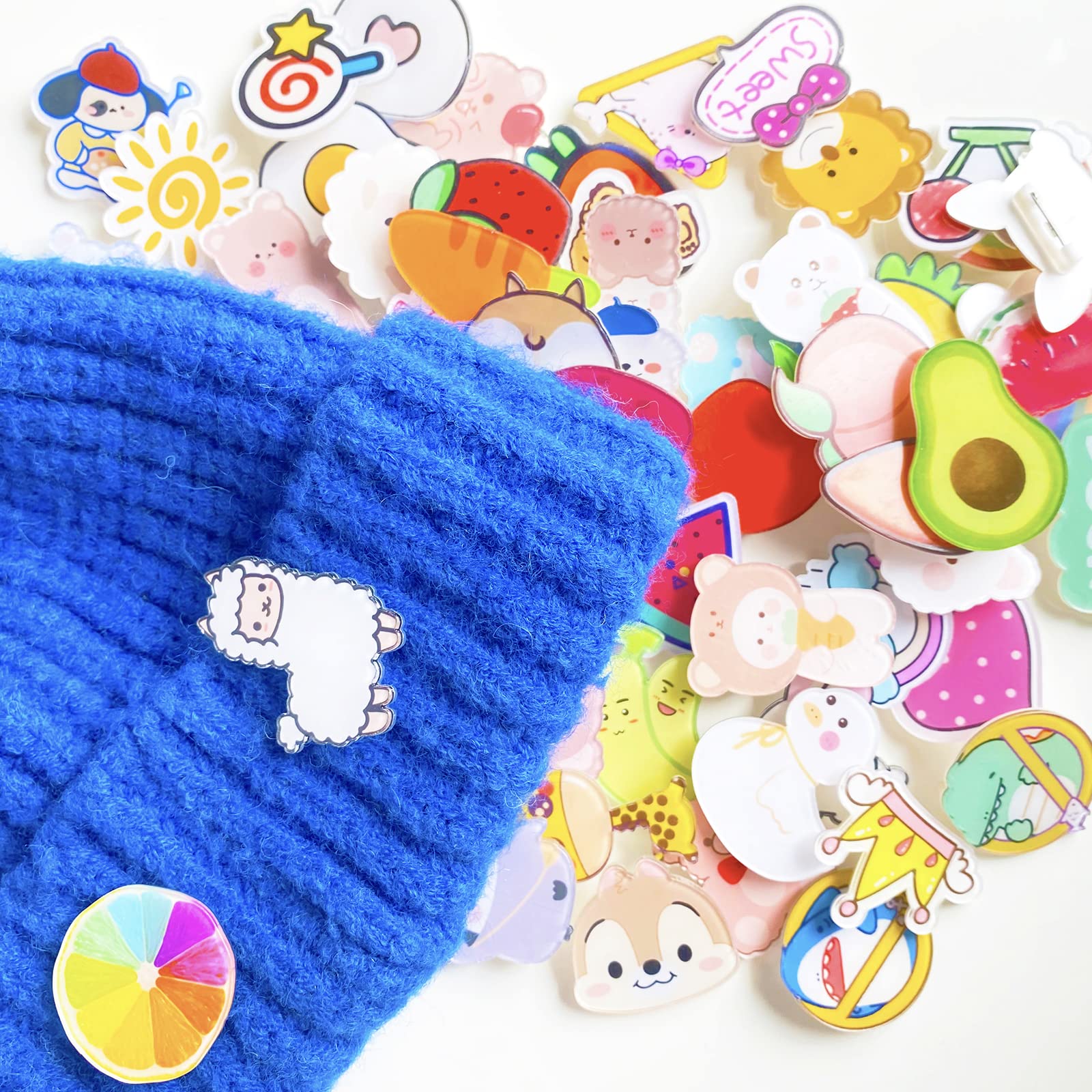 60/102 Pcs Cute Acrylic Brooch Pins - Kawaii Backpack Pins for Bags, Hoodies, Hats & Coats - Random Mixed Pack Aesthetic Accessories - Perfect Gifts for Girls & Teens - School, Travel & Fashion Styling