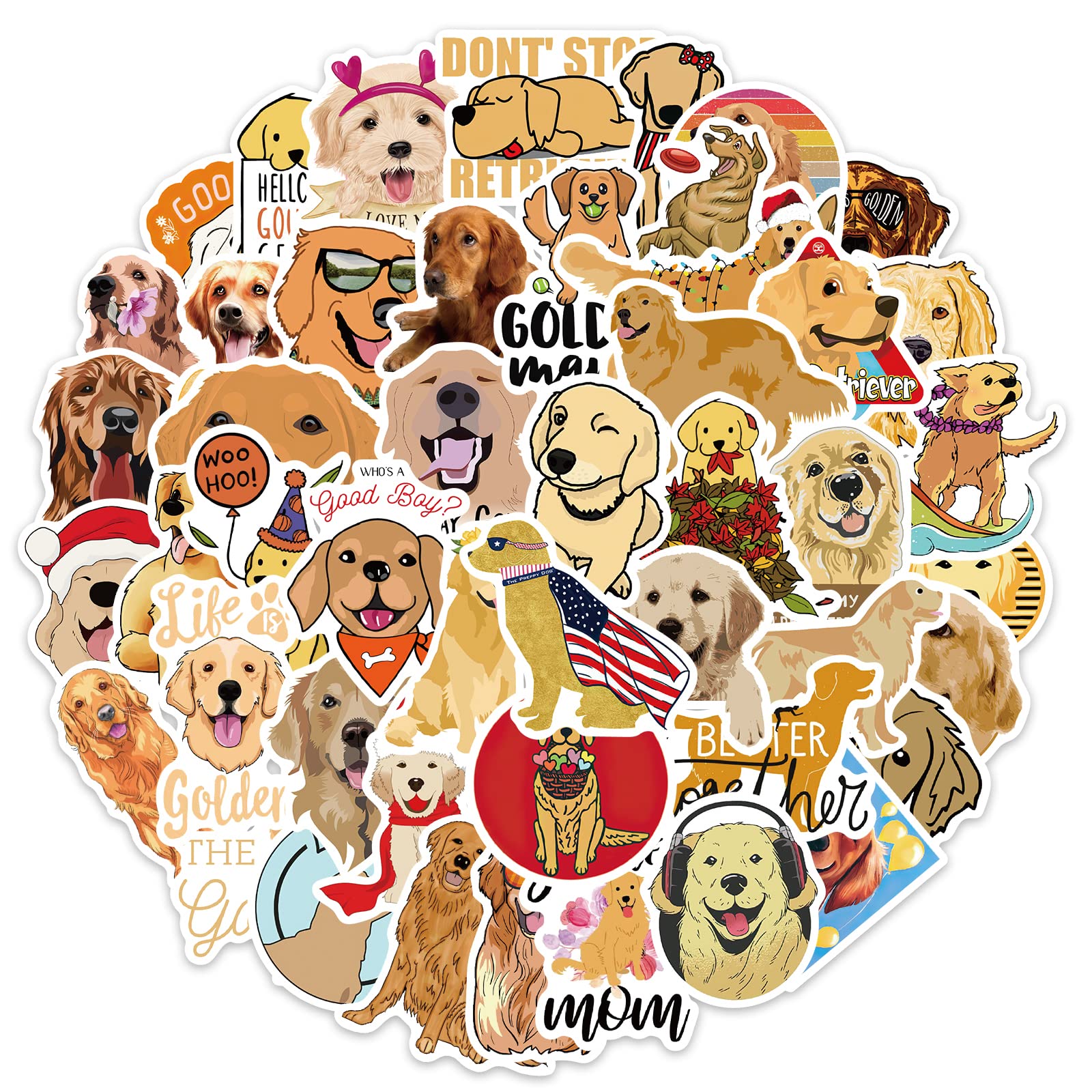 50 Pcs Golden Retriever Stickers - Waterproof Vinyl Dog Decals for Laptop, Water Bottle, Phone & Luggage - Cute Cartoon Puppy Stickers Pack - Perfect for Scrapbooking, DIY Crafts & Kids' School Supplies