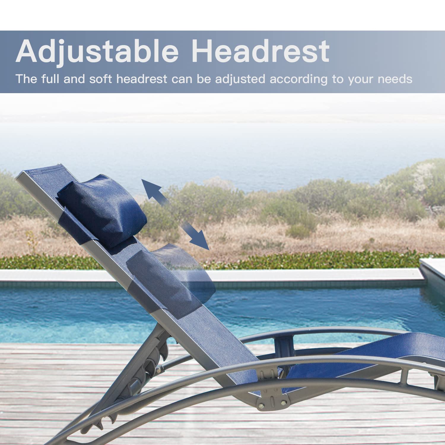 **Domi 3-Piece Aluminum Lounge Chair Set - Adjustable Outdoor Chaise Lounge for Pool, Garden & Beach - Includes 2 Pool Chairs & 1 Side Table (Blue) - Perfect for Relaxing by the Pool, Sunbathing, or Outdoor Lounging**