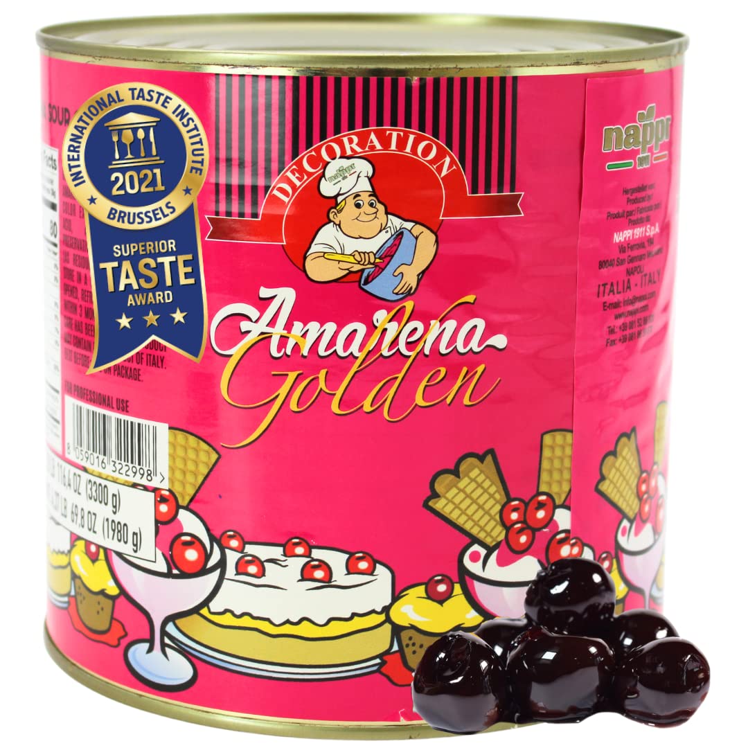 Premium Amarena Cherries in Syrup - 7.2 lb (3.3 kg) Can - Award-Winning Italian Cocktail Cherries for Bars, Restaurants & Desserts - Perfect for Old Fashioned, Manhattans & Ice Cream Toppings - Nappi 1911 Foodservice Grade
