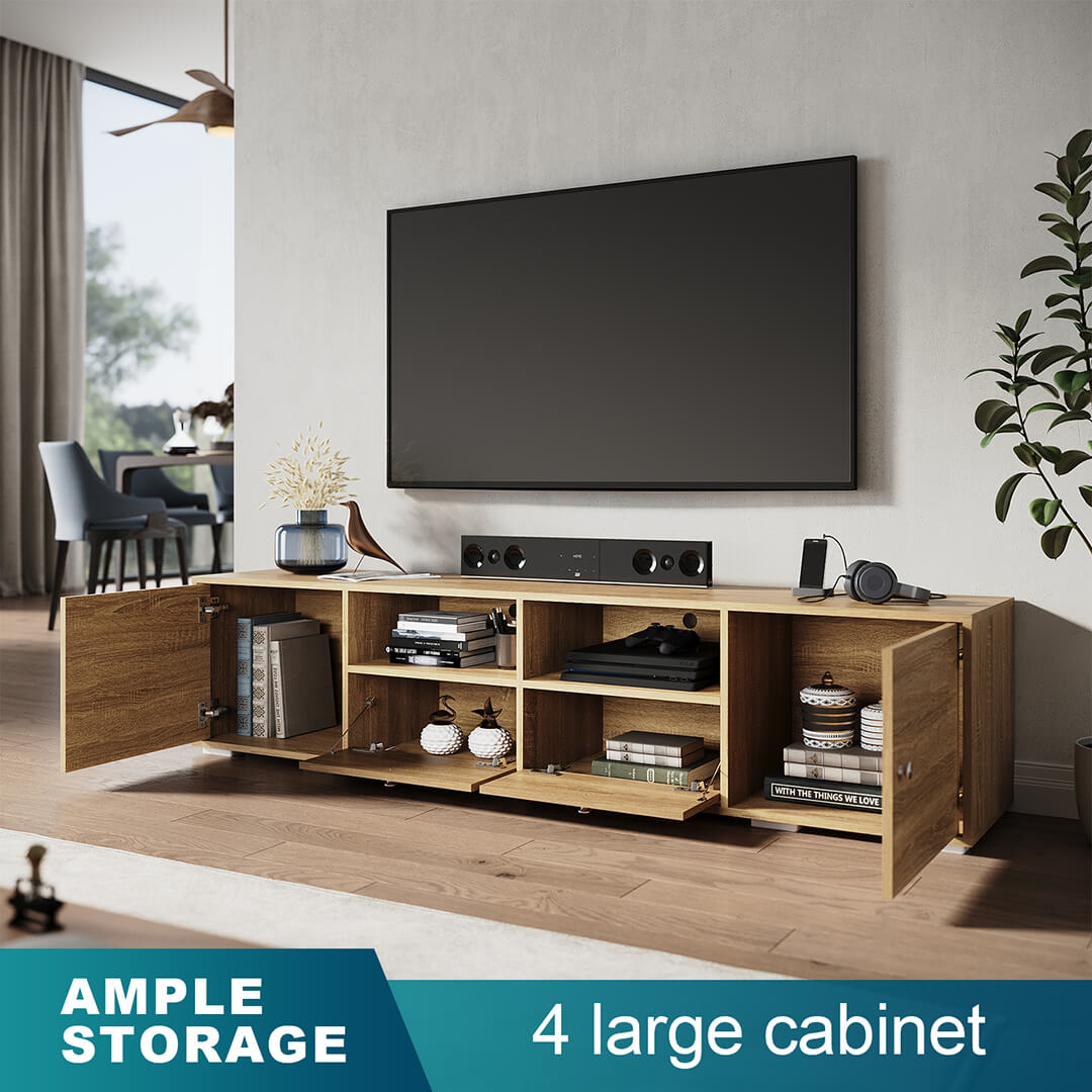 1800mm Natural Wood TV Stand Entertainment Center with 2 Open Shelves & 4 Closed Cabinets - Perfect for Living Room, Home Theater, and Media Storage Organization
