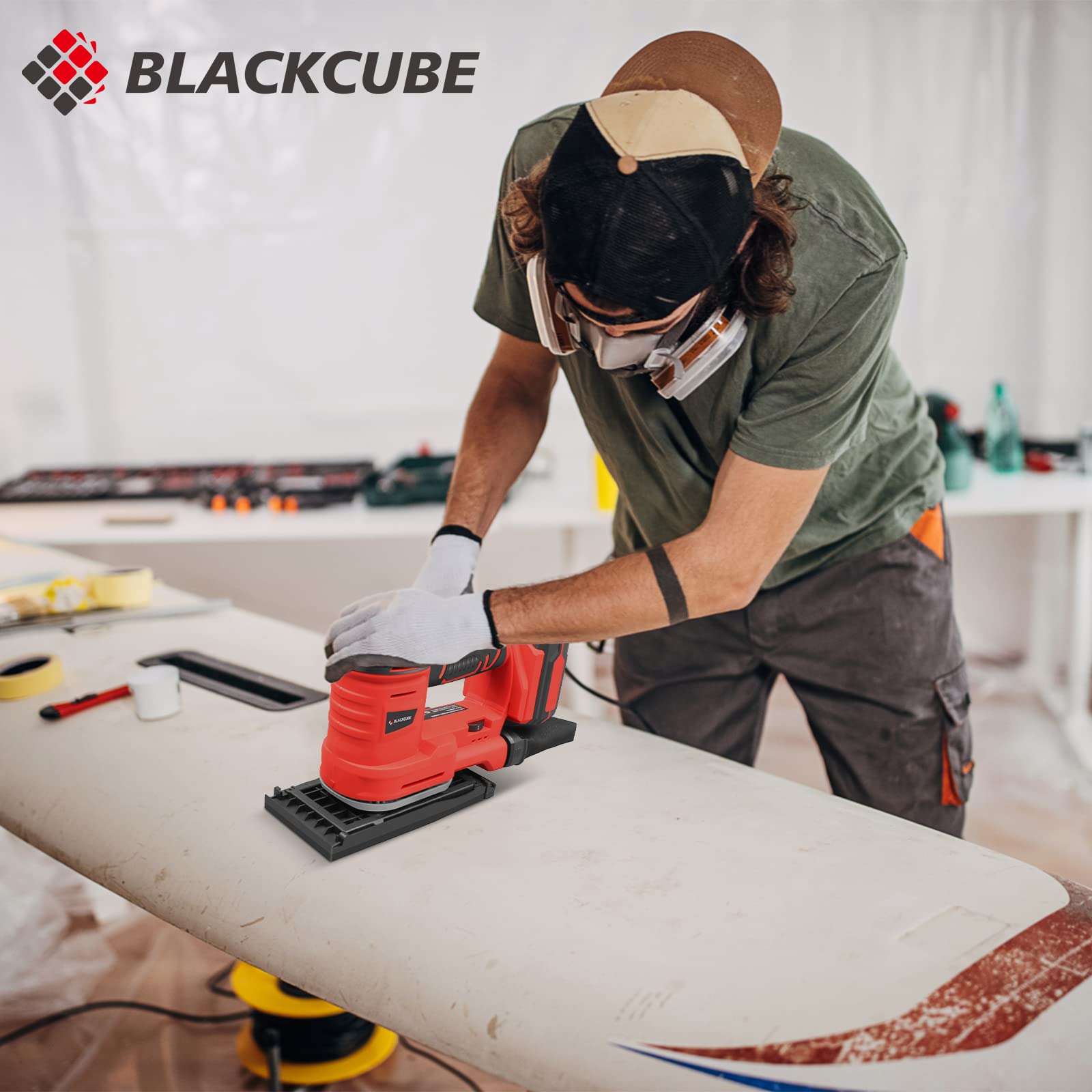 BLACKCUBE 20V Cordless 5-in-1 Multi-Function Detail Sander with 6 Speed Control, Dust Bag, 2.0Ah Battery & Fast Charger - Perfect for Wood Sanding, Furniture Refinishing, DIY Projects - Includes 10 Sanding Papers