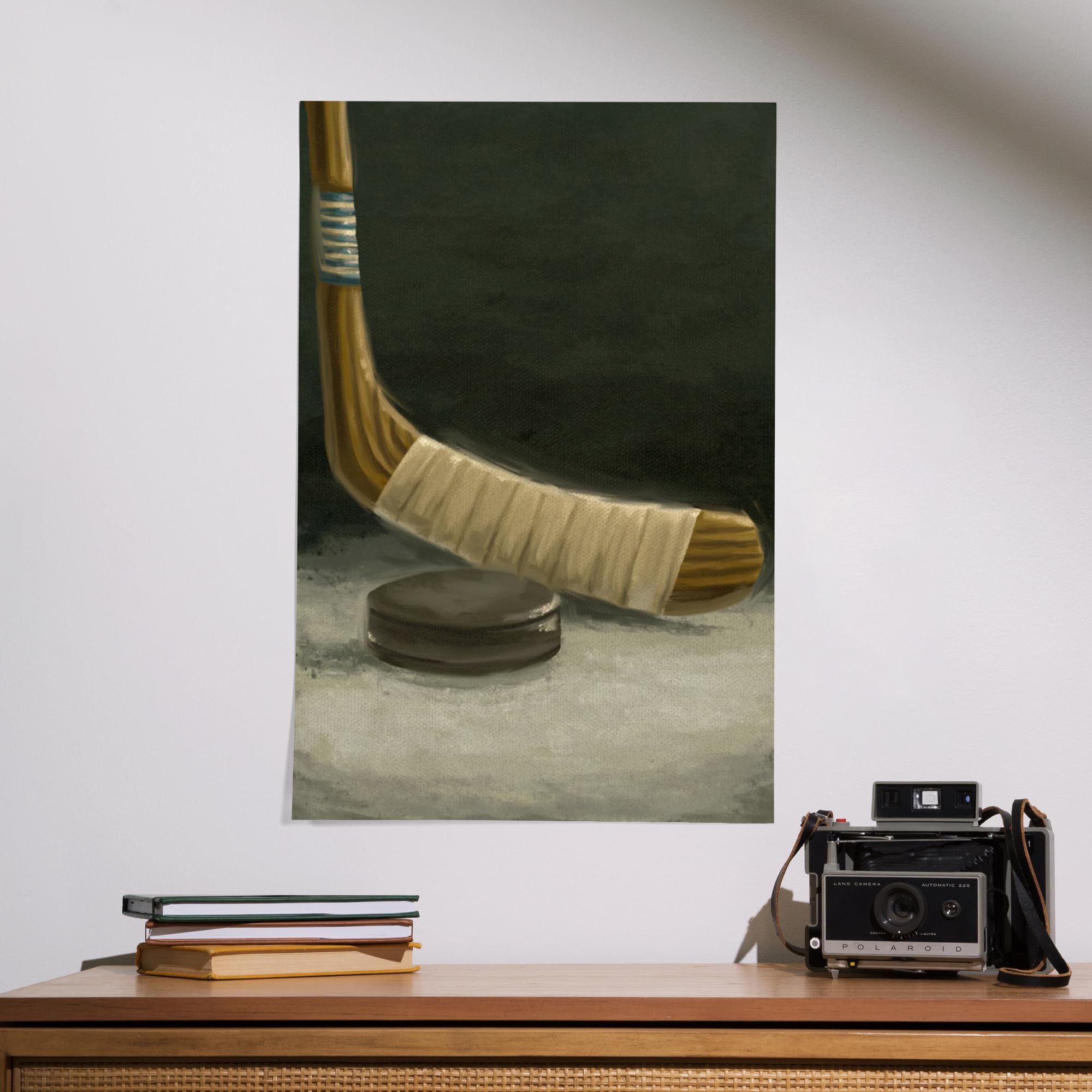 Lantern Press 16x24 Inch Giclee Print - Hockey Stick and Puck Oil Painting Artwork - Perfect for Sports Lovers & Man Cave Decor