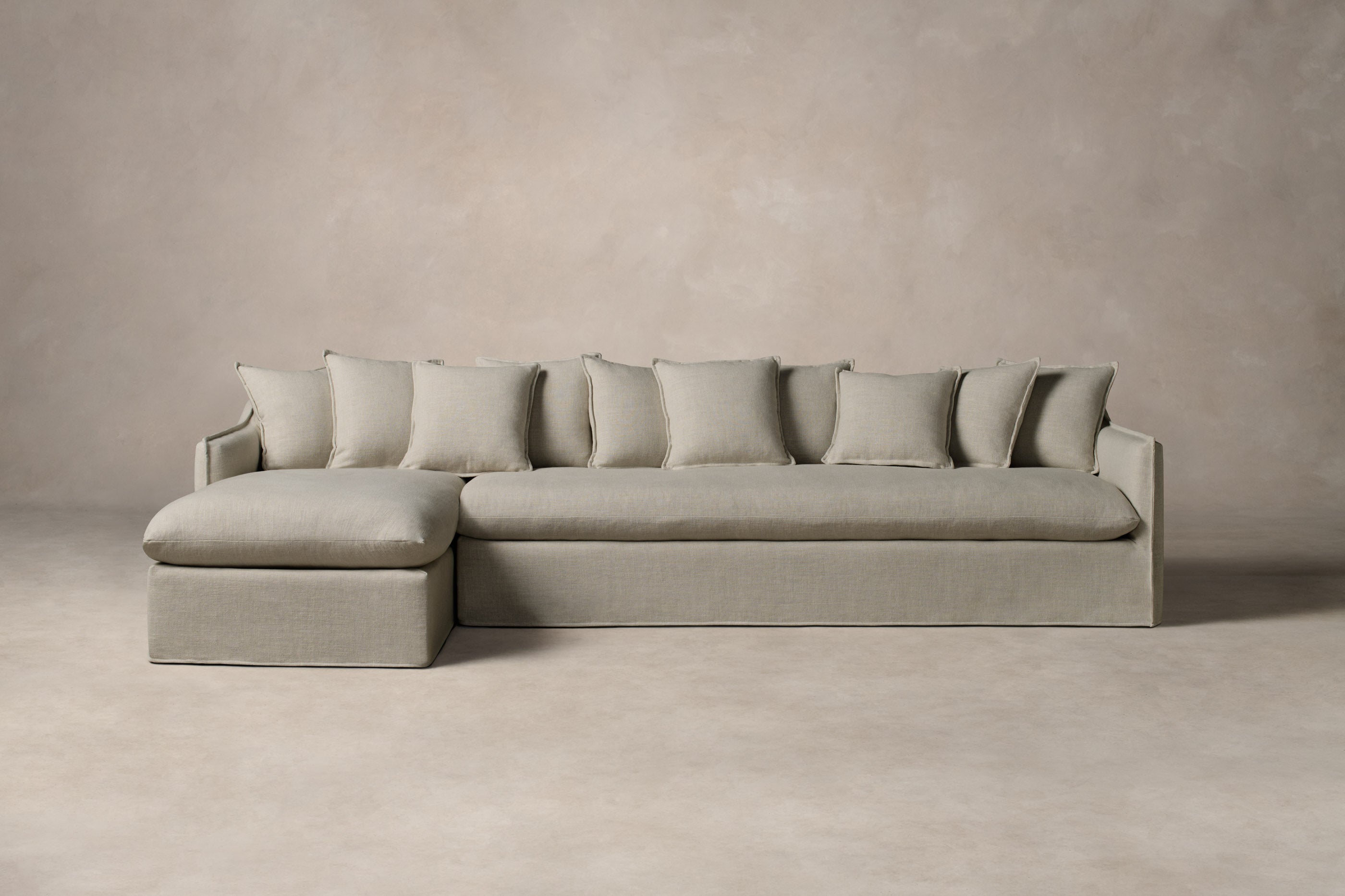 Dune Sectional Sofa - Performance Linen Weave Beige Fabric Couch for Living Room, Lounge & Family Room Comfort