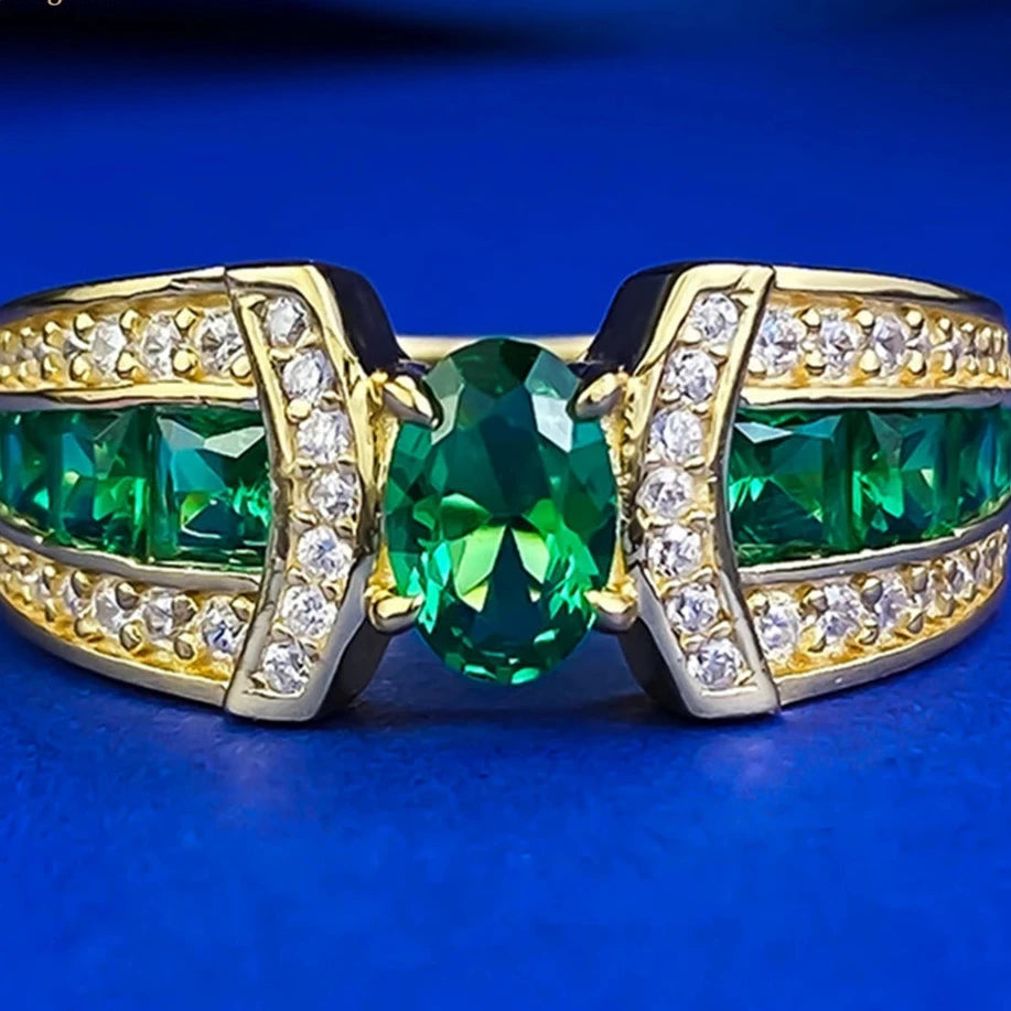 Emerald Gemstone Ring for Women - 14K Gold Plated Elegant Jewelry Gift for Her - Perfect for Weddings, Anniversaries & Special Occasions