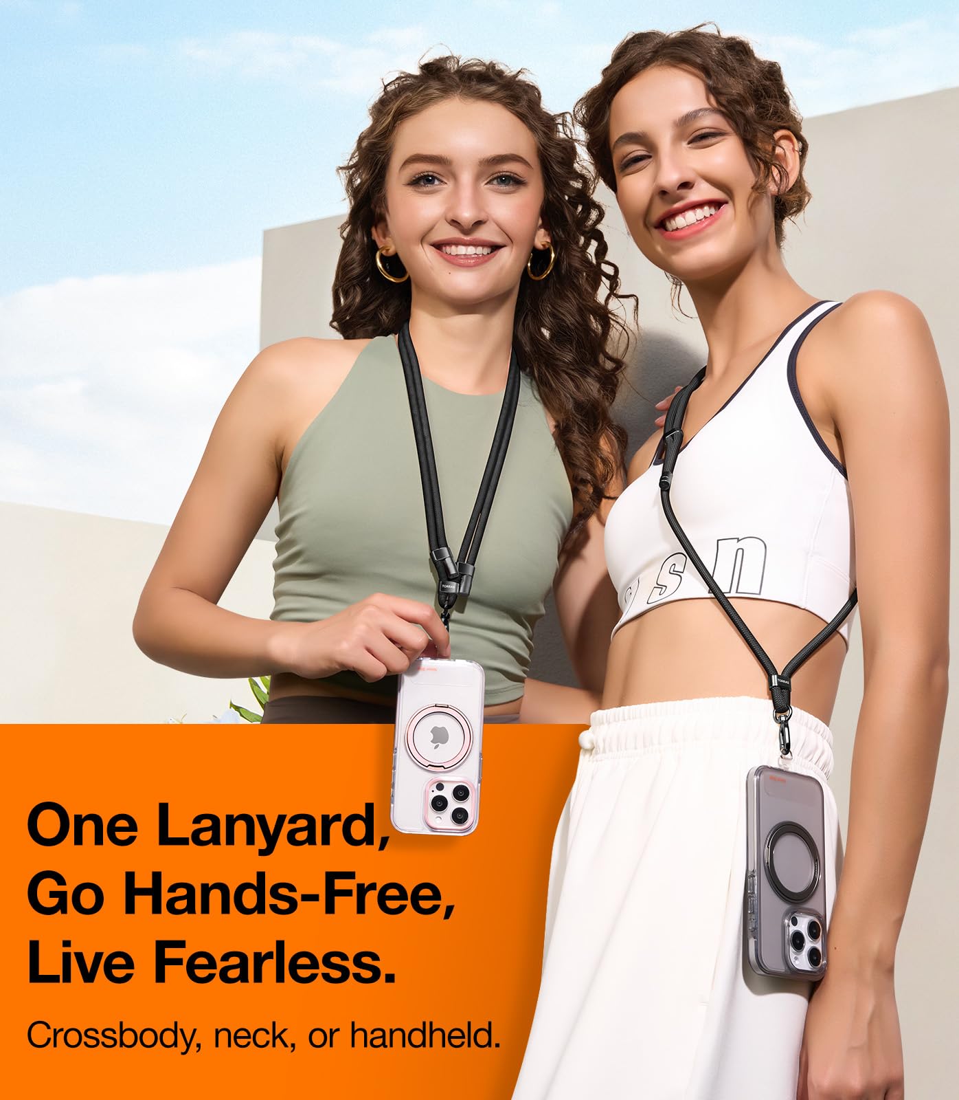 TORRAS Adjustable Anti-Theft Phone Lanyard with 2 Phone Tabs - Universal Crossbody Strap for All Smartphones - Premium Metal Buckles & Skin-Friendly Design - Travel Essentials (Black) | Perfect for Travel, Shopping, Concerts & Outdoor Activities
