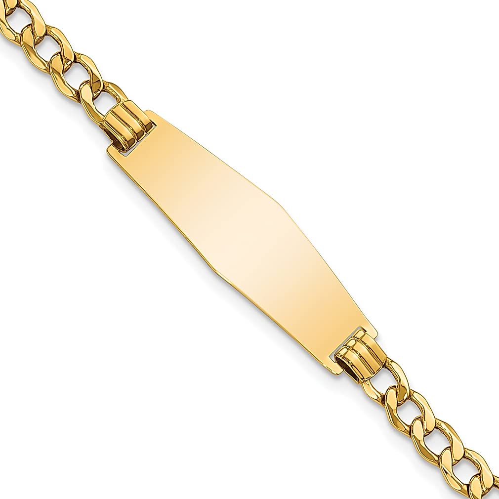 14K Yellow Gold Soft Curb Link ID Bracelet - 8 Inch Adjustable Women's Fine Jewelry Gift for Her - Perfect for Anniversaries, Birthdays & Special Occasions