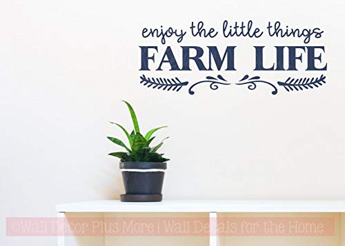 Farmhouse Wall Decor - Enjoy Little Things Farm Life Vinyl Decal Letters 23x9 Inch - Deep Blue Rustic Home Sign for Kitchen, Living Room & Entryway