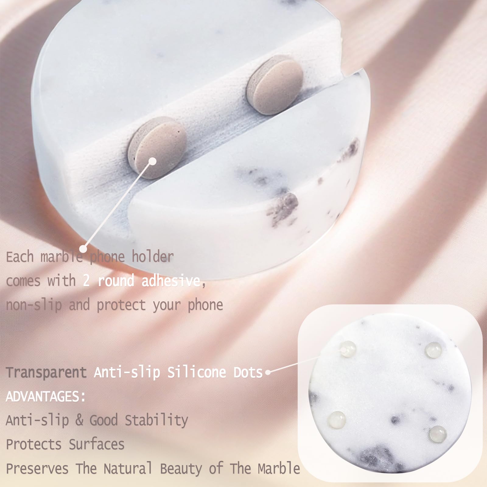 Premium Marble Phone Stand for iPhone & Android - Elegant Desk & Kitchen Phone Holder with Non-Slip Silicone Dots - Hands-Free Viewing for Video Calls, Cooking & Work (White)