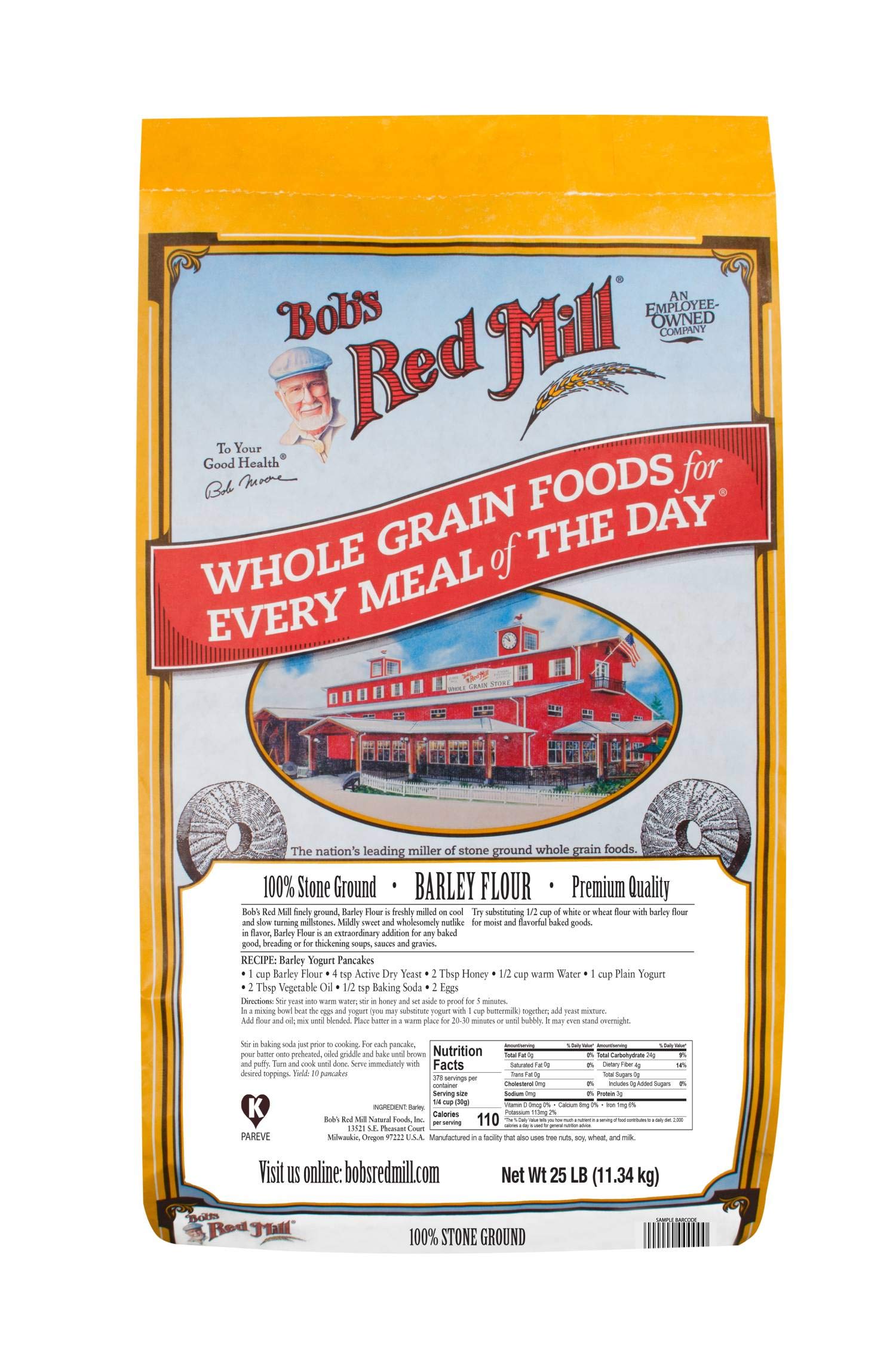 Bob's Red Mill Organic Barley Flour - 25 lb (Pack of 1) | Whole Grain, Non-GMO, Kosher Certified | Perfect for Baking Bread, Muffins & Healthy Recipes