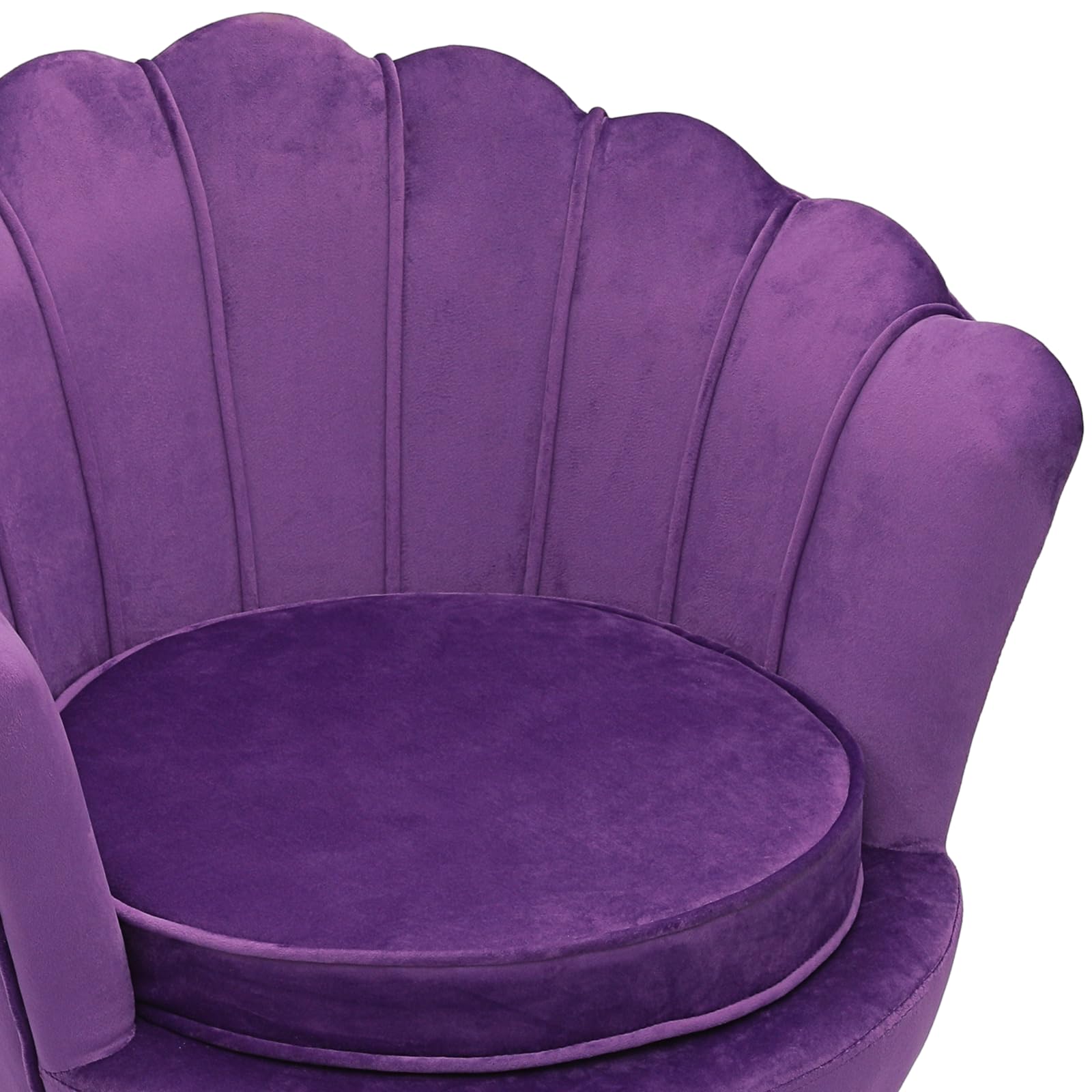 Magshion Velvet Vanity Chair with Backrest - Purple Accent Chair with Golden Legs, Scalloped Design & Soft Pillow - Upholstered Armchair with Footrest for Dressing Table, Bedroom, Living Room & Makeup Area
