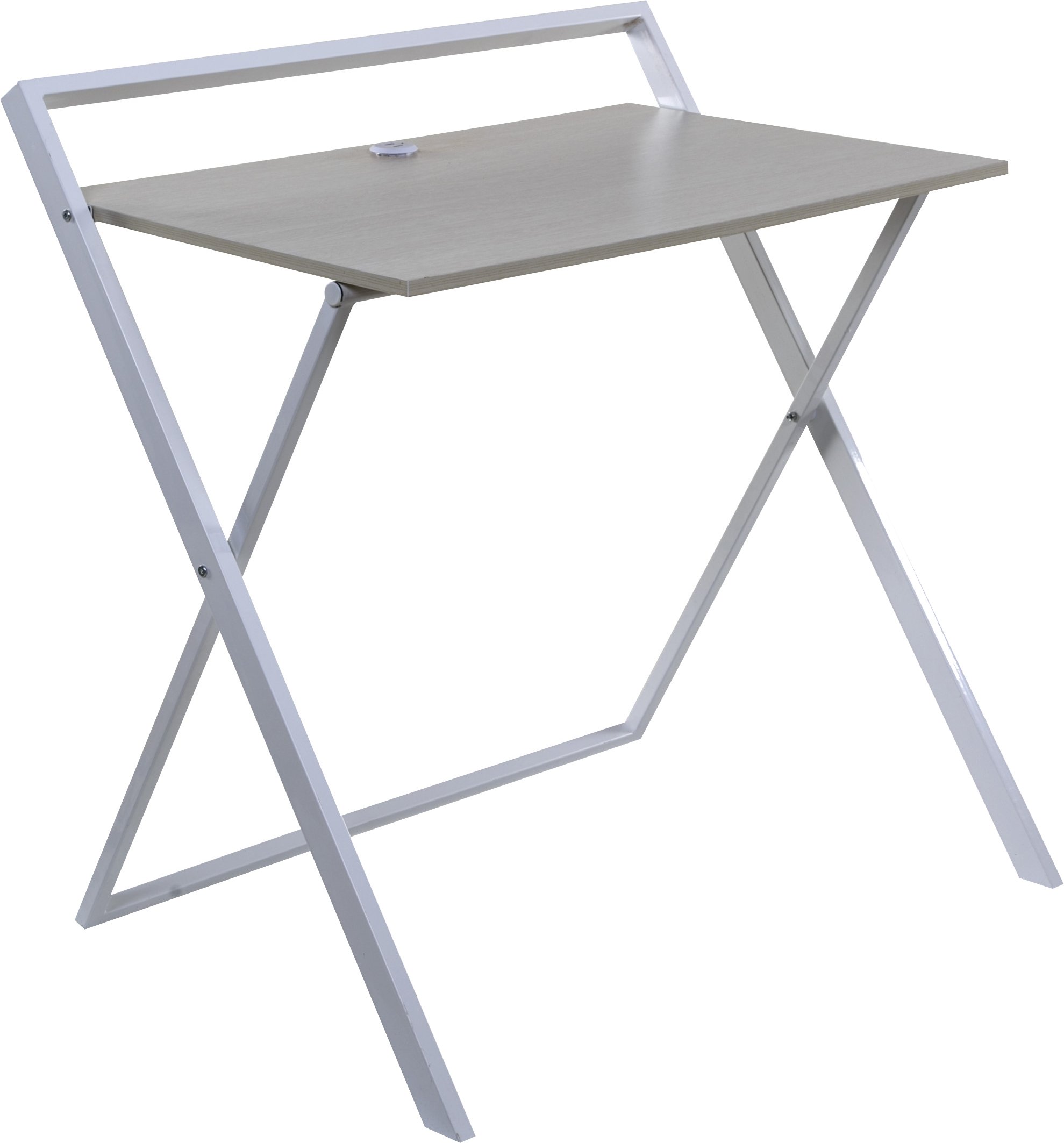 OneSpace Basics No Assembly Folding Desk with Dual USB Charger - Whitewashed Oak & White Finish - Compact Home Office Desk for Small Spaces, Dorm Room, or Workspace