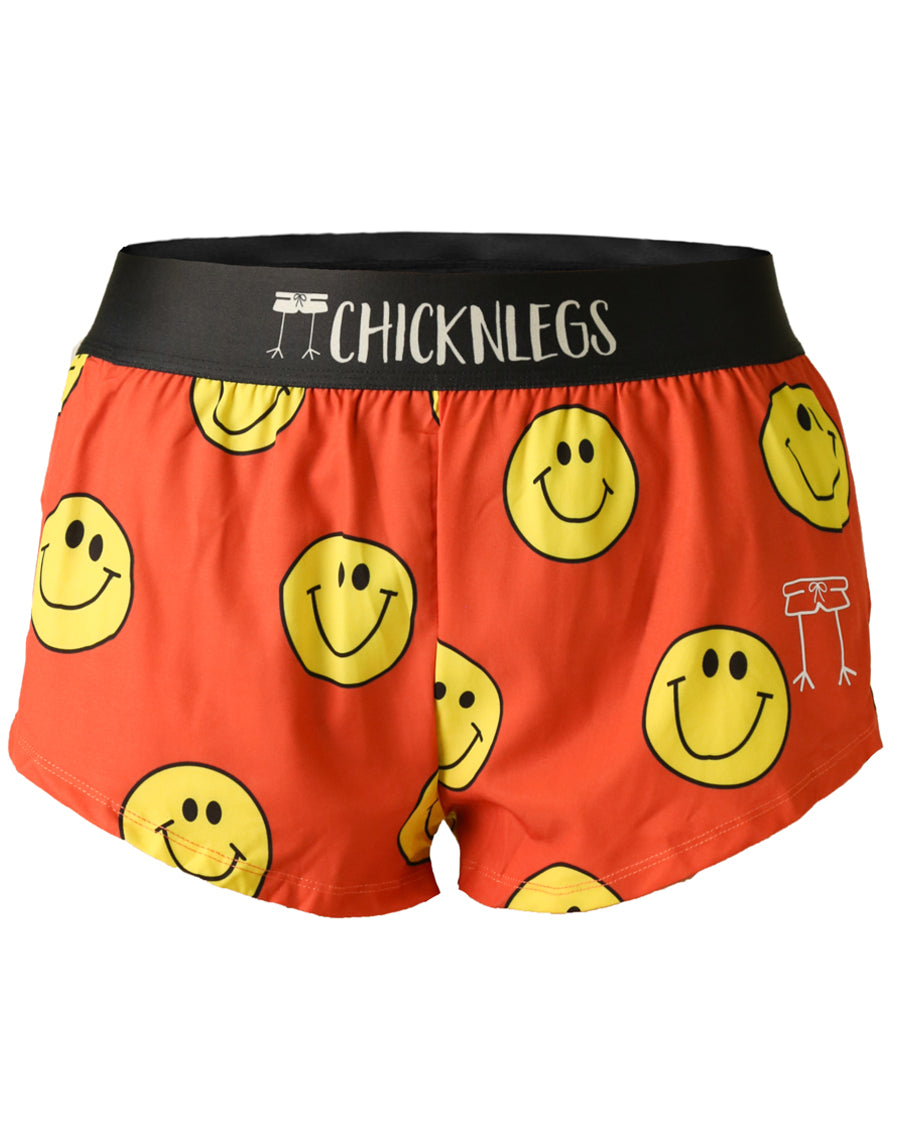 Women's Smiley 1.5 Inch Split Running Shorts - High Waisted Athletic Shorts for Yoga, Gym & Summer Workouts
