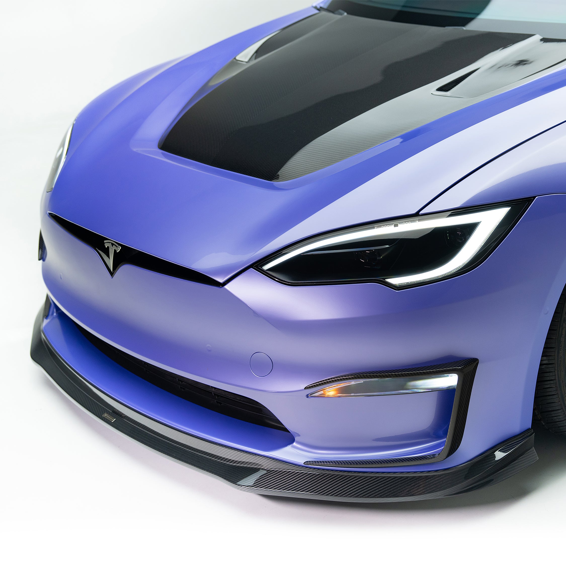 VRS Tesla Model S Plaid Carbon Fiber Aero Bumper Flares - 2x2 Glossy PP Material | Front & Rear Bumper Protection | Enhanced Aerodynamics for Performance Driving