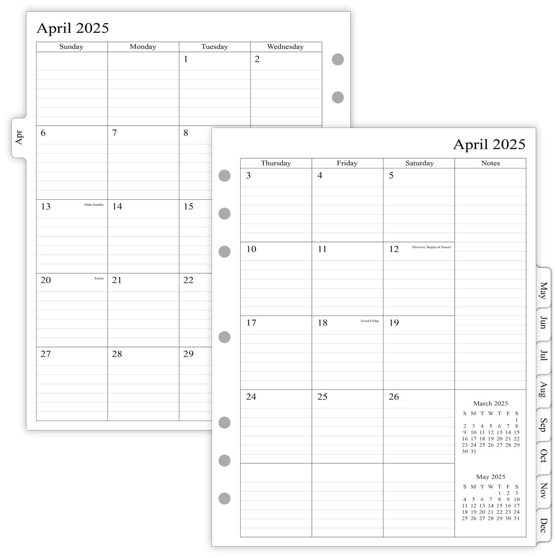 Newestor 2025-2026 Monthly Planner Refill for 3 Ring Binder - Apr 2025 to Dec 2026 Calendar with Two Pages Per Month, 8.5
