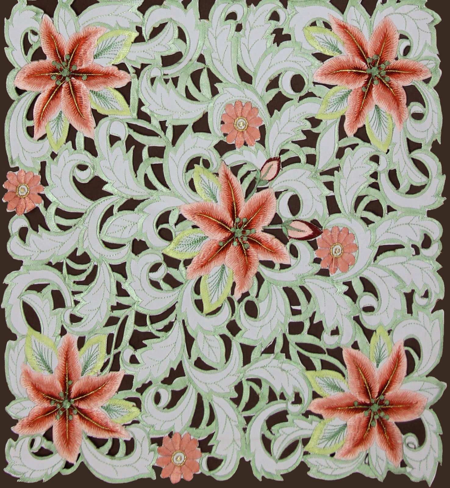 Elegant Embroidered Lily Daisy Floral Table Runner - 15x68 Inches Ivory Linen Dresser Scarf for Dining Table, Buffet Decor, Wedding & Holiday Home Decor