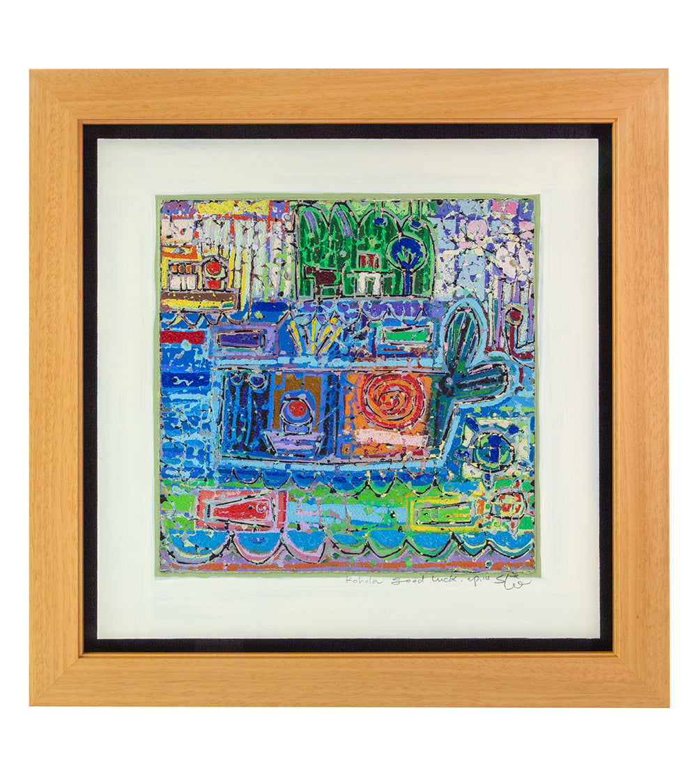Original Woodblock Painting 'Kohola Good Luck' by Seung Lee - Handmade Hawaiian Artwork for Home Decor & Good Fortune Gift