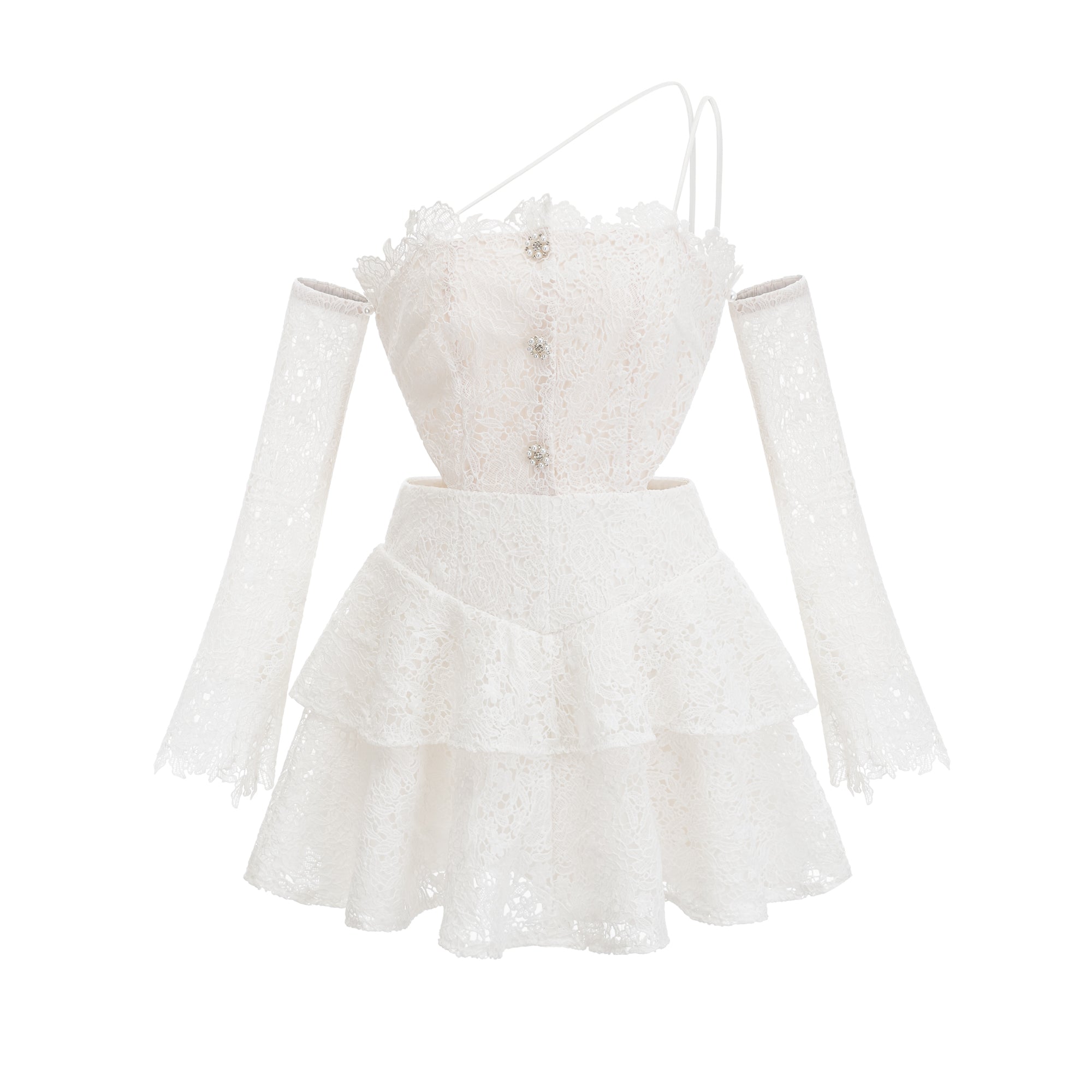 Cyrielle Elegant Lace Tiered Mini Dress - Women's Vintage Floral Party Cocktail Dress for Weddings, Dates & Special Occasions
