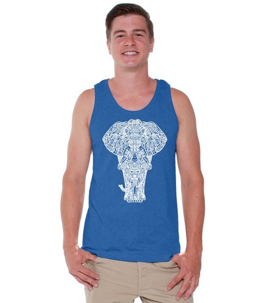 Awkwardstyles Men's Elephant Print Muscle Tank Top - Animal Lover Graphic Tee with Aztec Design & Free Bookmark Gift - Perfect for Summer Outfits, Beach Wear and Casual Street Style