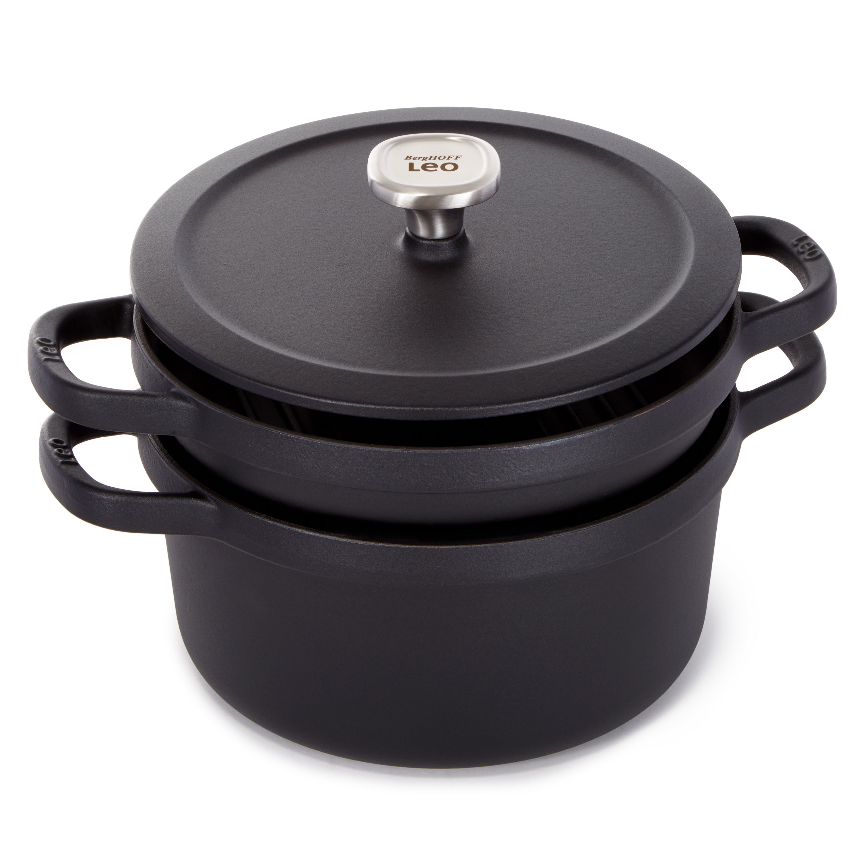 BergHOFF Leo Graphite 3-Piece Enameled Cast Iron Cookware Set - Dutch Oven, Saucepan & Skillet for Baking, Braising & Searing - Perfect for Stovetop, Oven & Outdoor Cooking