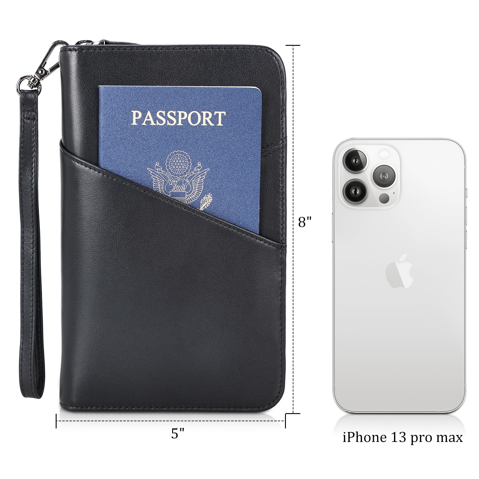 Premium Polare Napa Leather Passport Holder with YKK Zipper - RFID Blocking Travel Document Organizer for 2 Passports - Secure Ticket & ID Case (Black) | Perfect for International Travel, Business Trips & Vacation Security