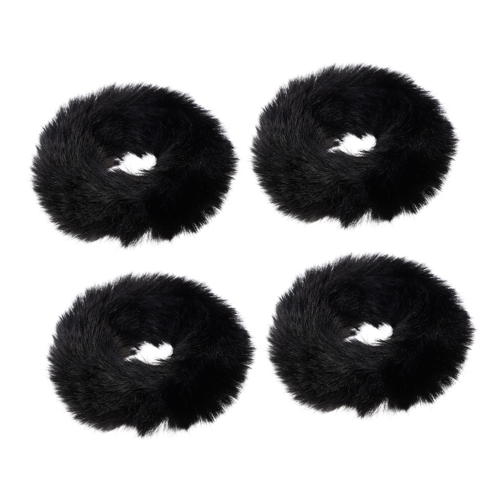 FRCOLOR 4 Pack Satin Scrunchies for Women - Soft Faux Fur Pom Pom Hair Ties for Girls (Autumn/Winter Collection) - Perfect for School, Work, and Everyday Styling