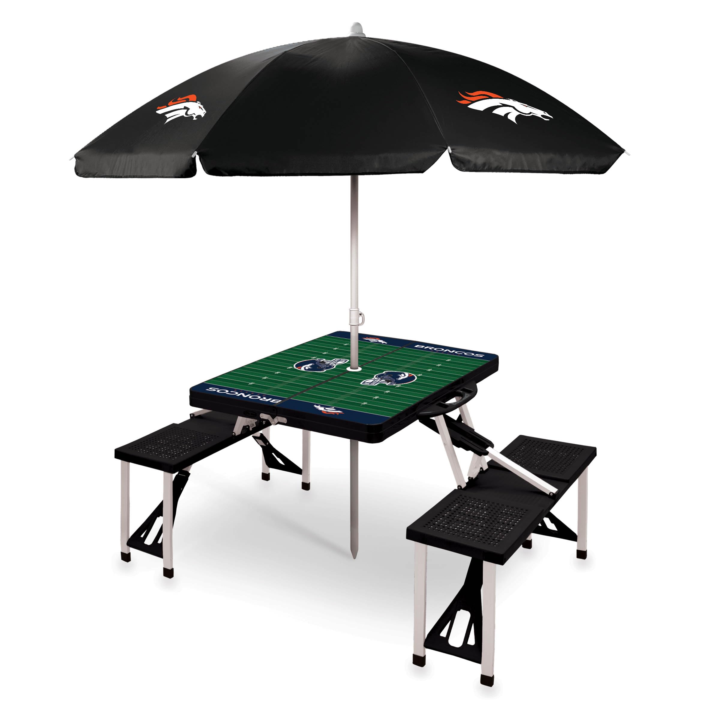 PICNIC TIME NFL Portable Folding Picnic Table with 4 Seats & Umbrella - Outdoor Tailgating, Camping, Beach & Backyard Parties