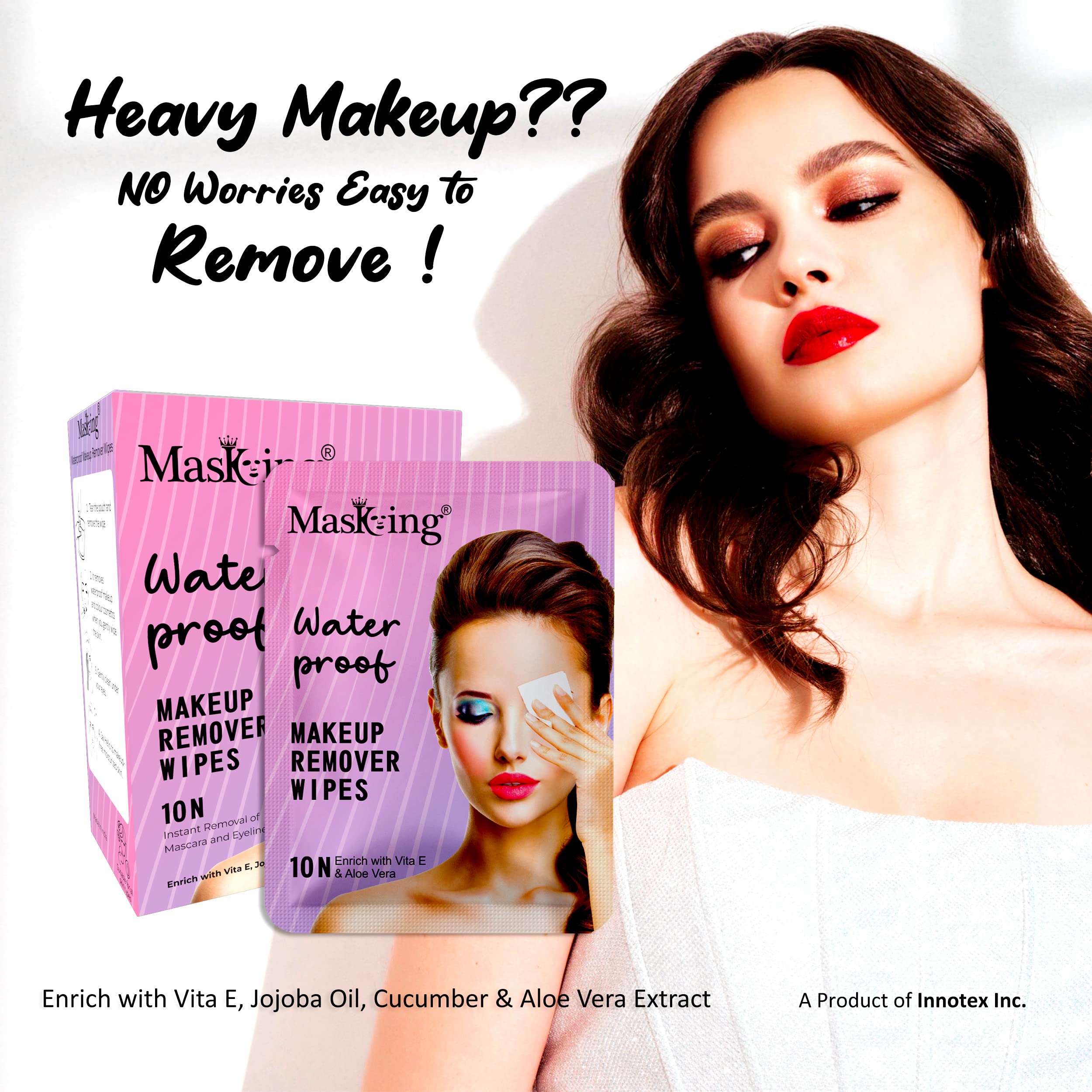 MasKing Waterproof Makeup Remover Wipes - Gentle Facial Cleansing with Aloe Vera, Cucumber & Vitamin E - 3 Packs (30 Count) - Perfect for Travel, Gym & Daily Skincare Routine