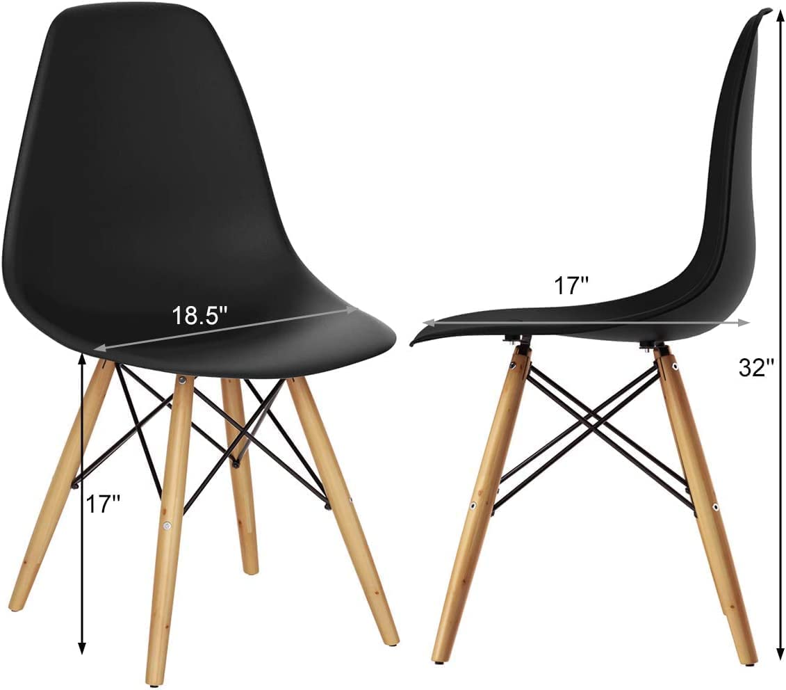 ERGOMASTER DSW Modern Dining Chairs Set of 4 - Pre-Assembled Sturdy Wooden Legs & Plastic Shell Lounge Chairs for Kitchen, Dining Room, Living Room & Bedroom - Black (Perfect for Family Gatherings & Home Decor)