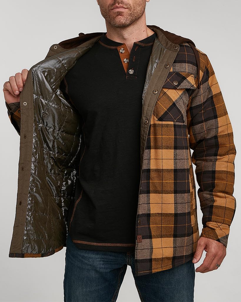 Venado Men's Reflex Quilt Lined Flannel Shirt Jacket with Hood - Reflective Winter Coat for Men | Warm Outdoor Workwear & Casual Winter Fashion