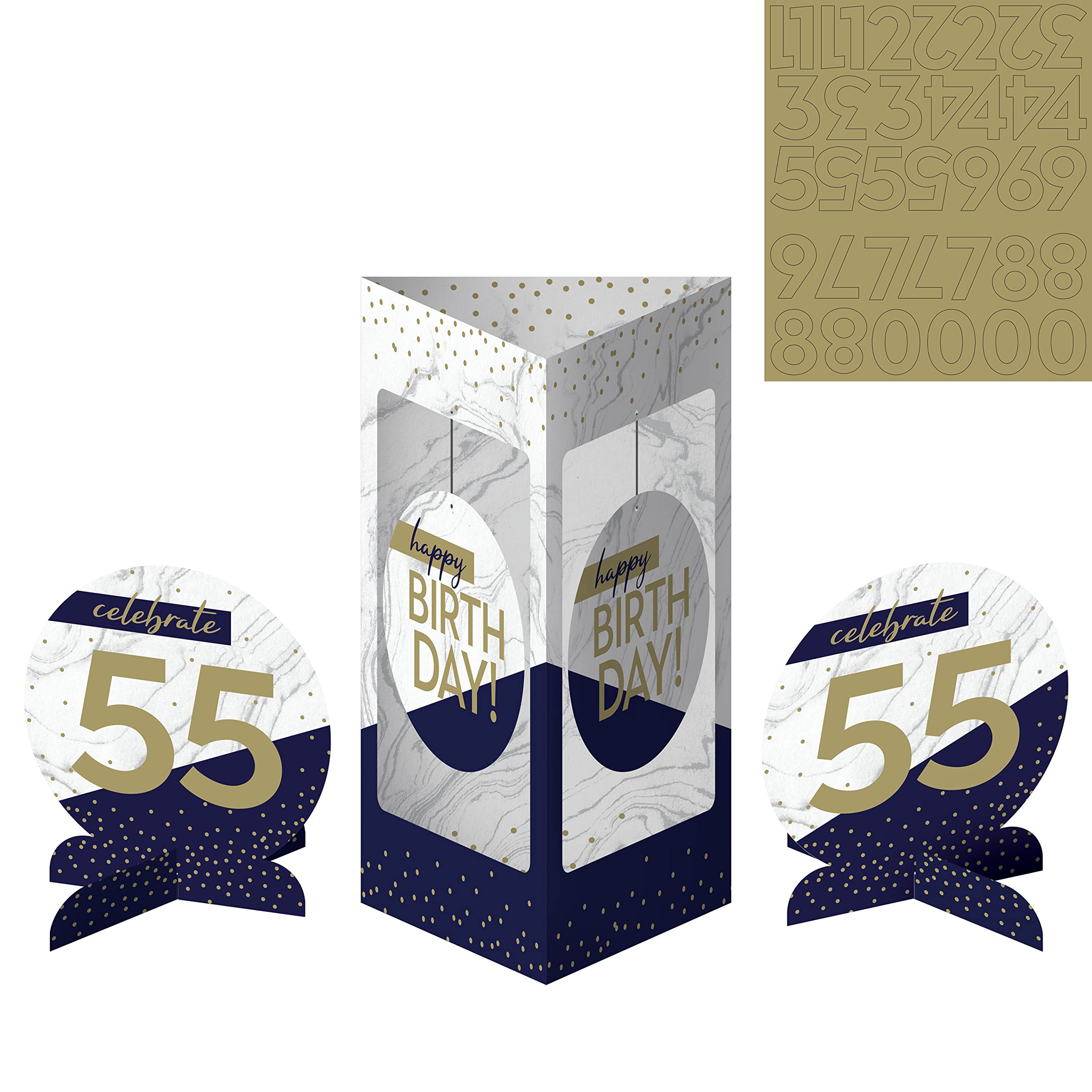 Navy and Gold Birthday Centerpiece Stands Set - 11.75