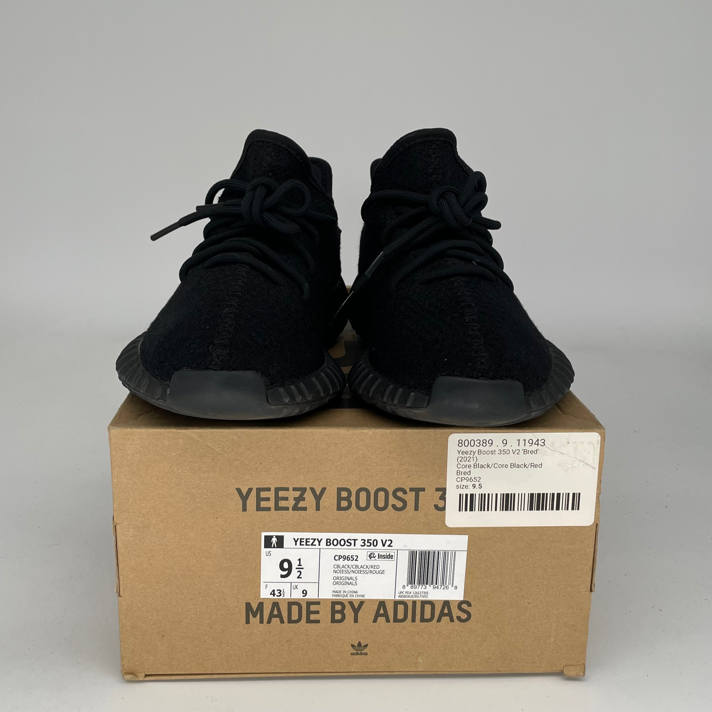 Adidas Yeezy Boost 350 V2 Bred Black Red Sneakers - Men's Size 9.5 (CP9652) | Running, Gym & Casual Wear