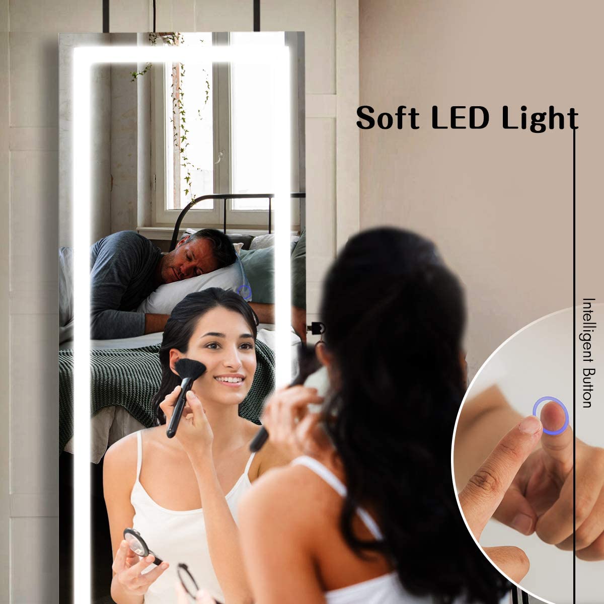 MAT EXPERT Wall/Door Mounted Jewelry Cabinet with LED Lights & Touch-Screen Mirror - White Lockable Jewelry Organizer for Necklaces, Rings & Makeup - Perfect for Bedroom, Closet & Dressing Room Organization
