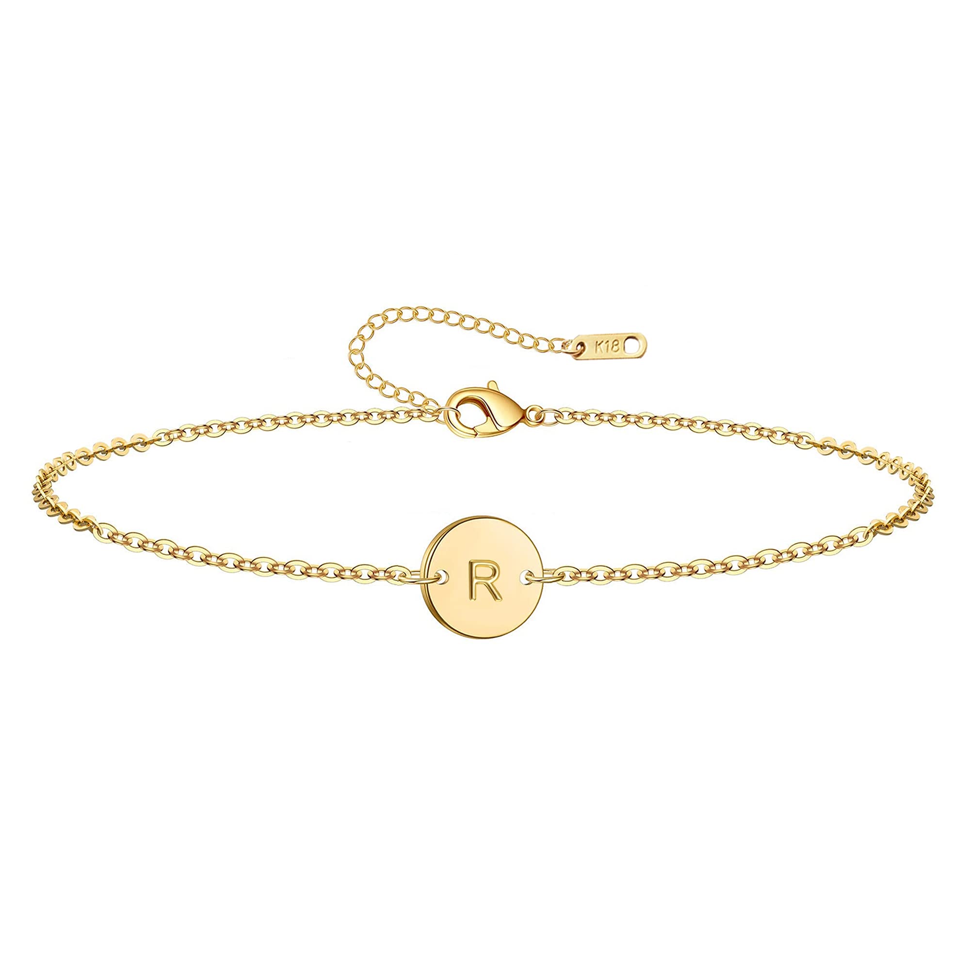 Ovian Initial Charm Bracelet for Women - 18K Gold Plated Stainless Steel Engraved Letter Monogram Name Bracelet - Personalized Gift for Girls, Teens & Best Friends - Perfect for Birthdays, Anniversaries & Everyday Wear
